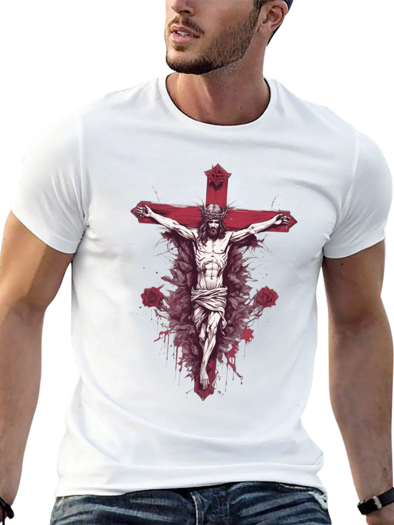 Jesus on Cross Graphic Tee - Black Cotton Blend