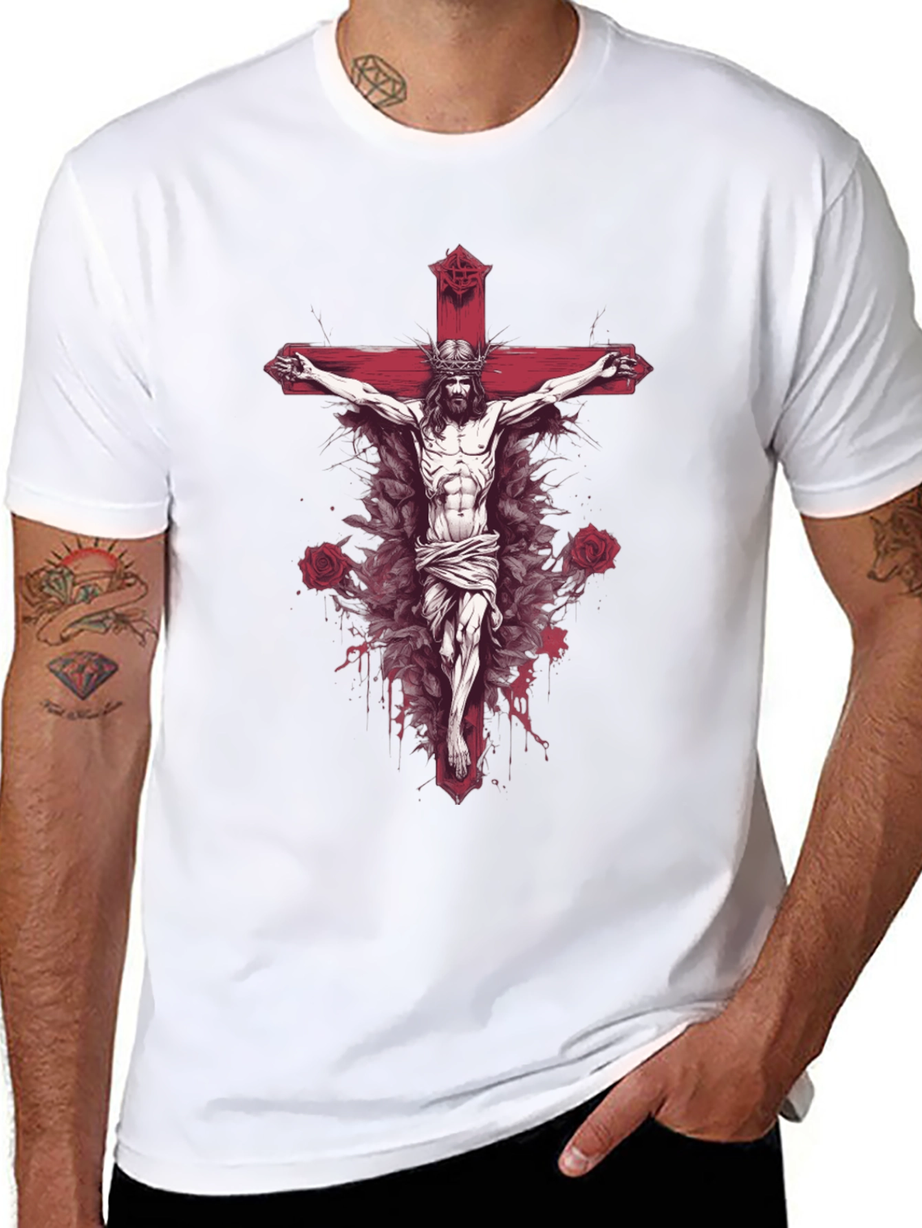 Jesus on Cross Graphic Tee - Black Cotton Blend