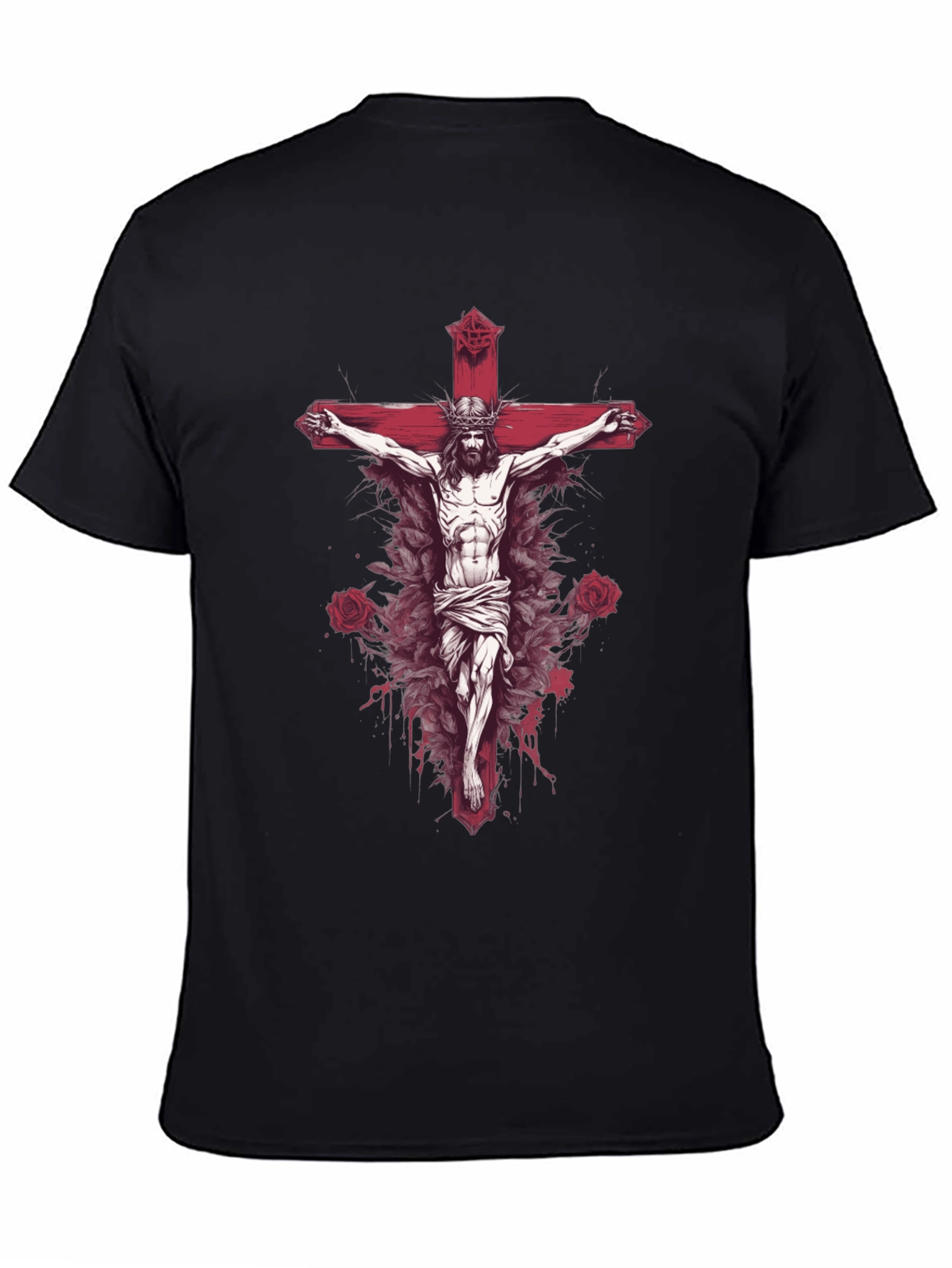 Jesus on Cross Graphic Tee - Black Cotton Blend