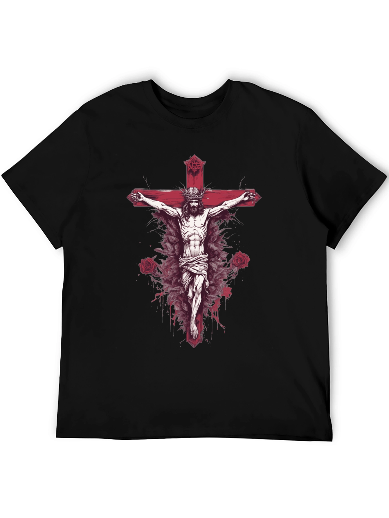 Jesus on Cross Graphic Tee - Black Cotton Blend