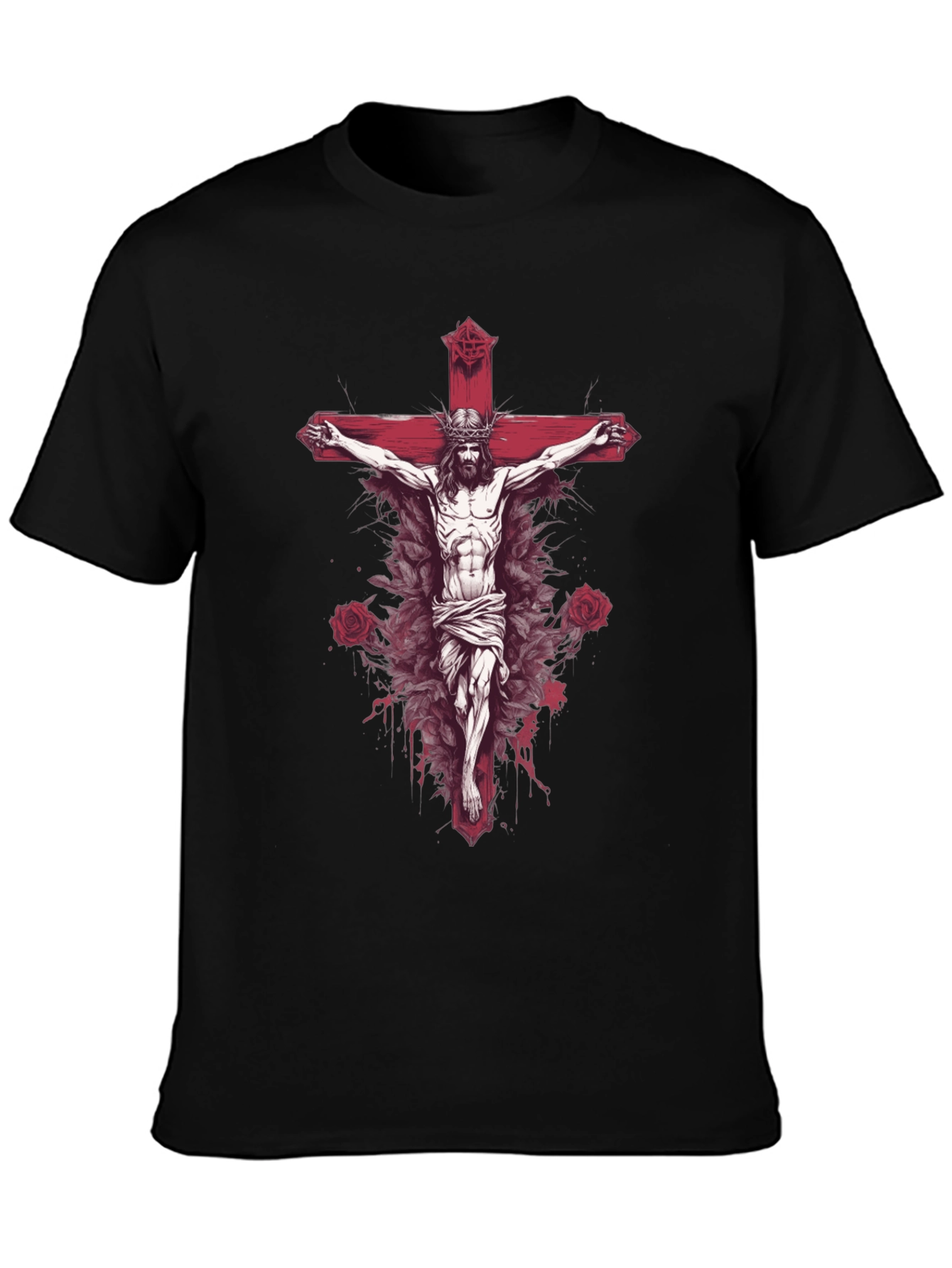 Jesus on Cross Graphic Tee - Black Cotton Blend