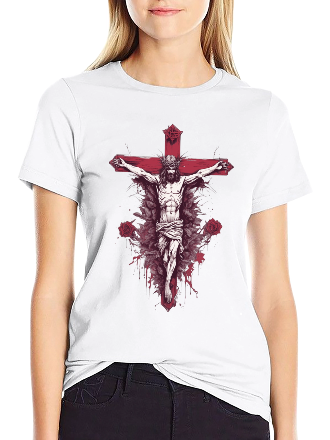 Jesus on Cross Graphic Tee - Black Cotton Blend