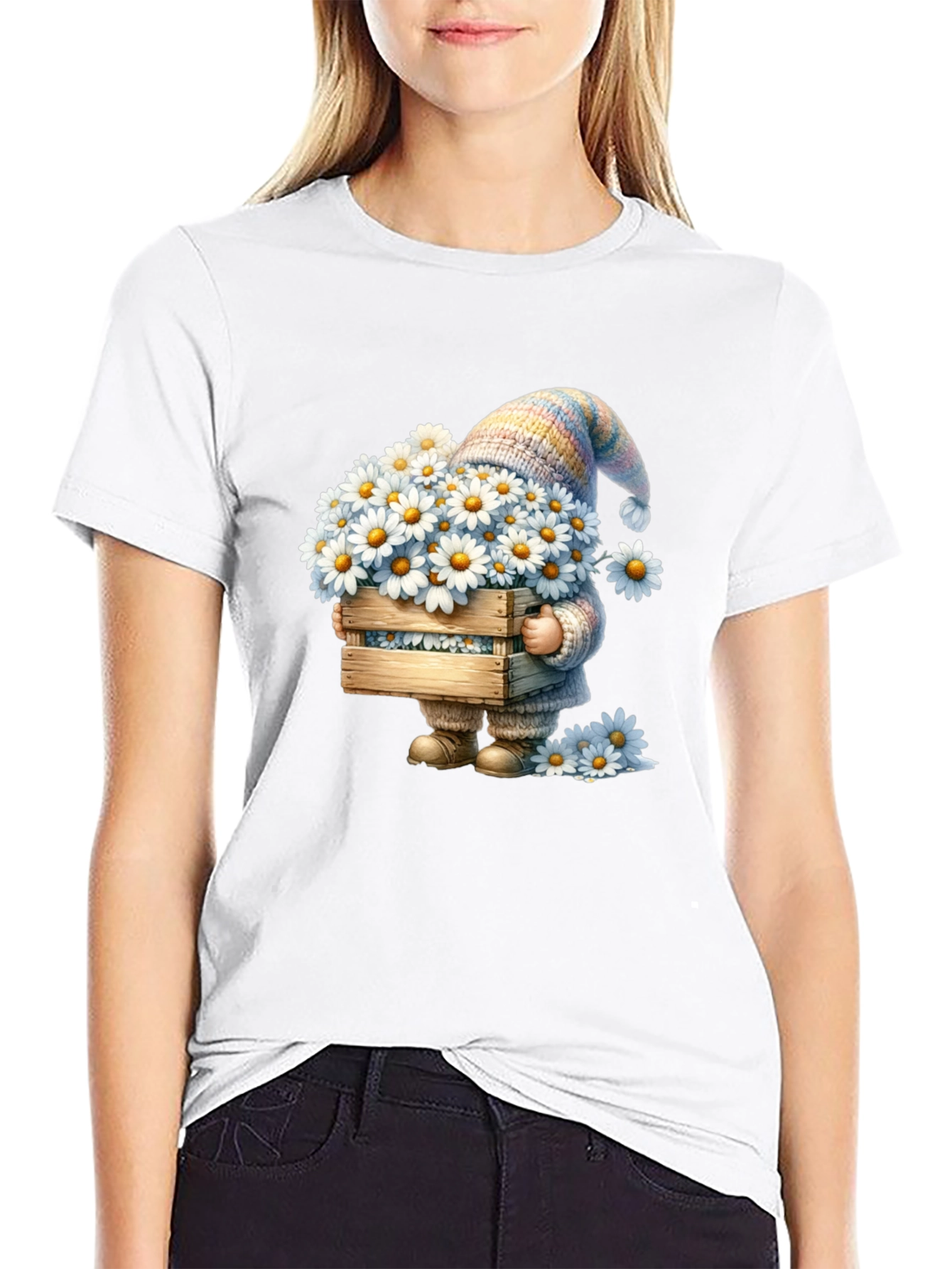 Daisy Gnome Graphic T-Shirt - Whimsical Spring Style