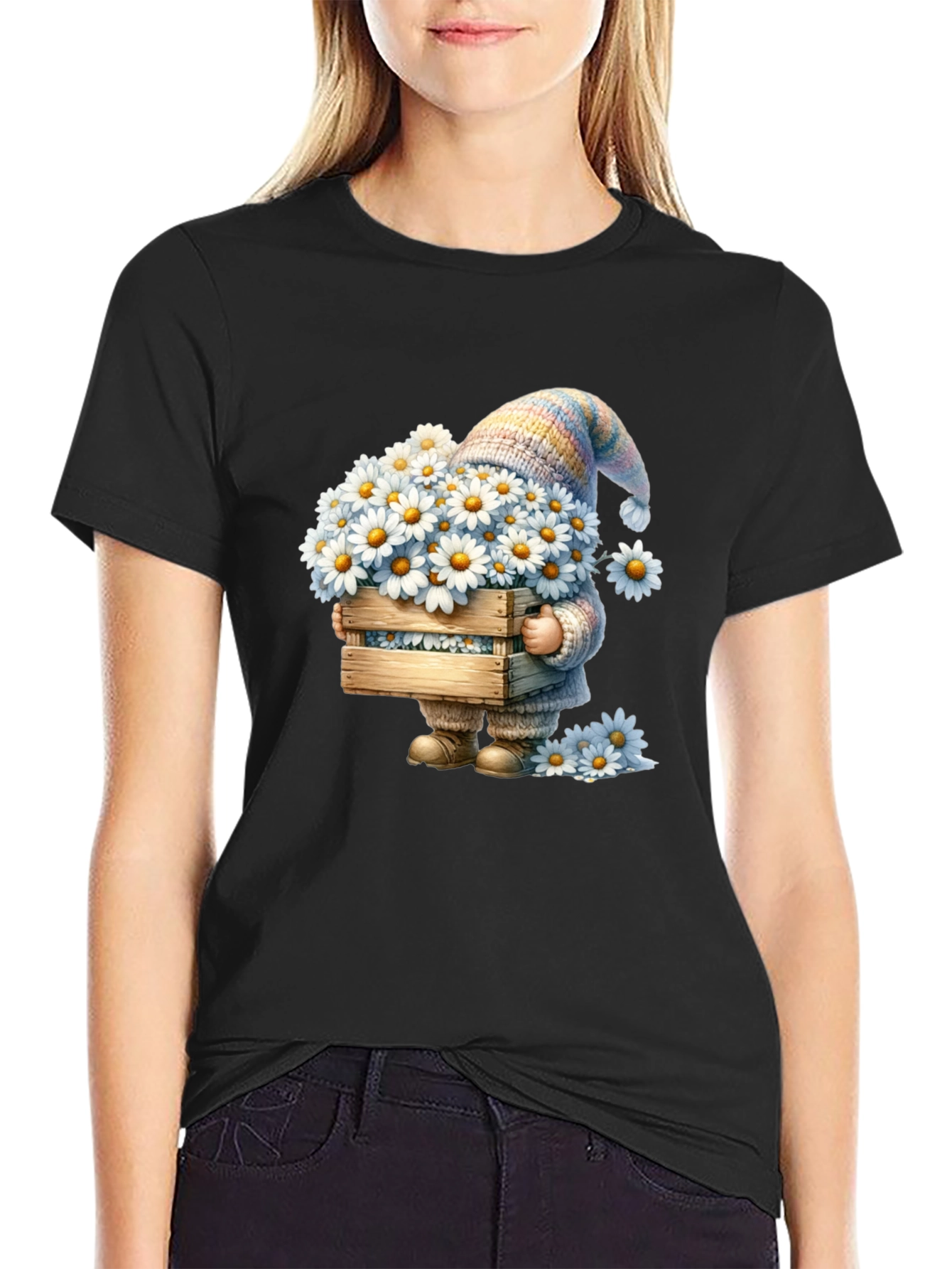 Daisy Gnome Graphic T-Shirt - Whimsical Spring Style