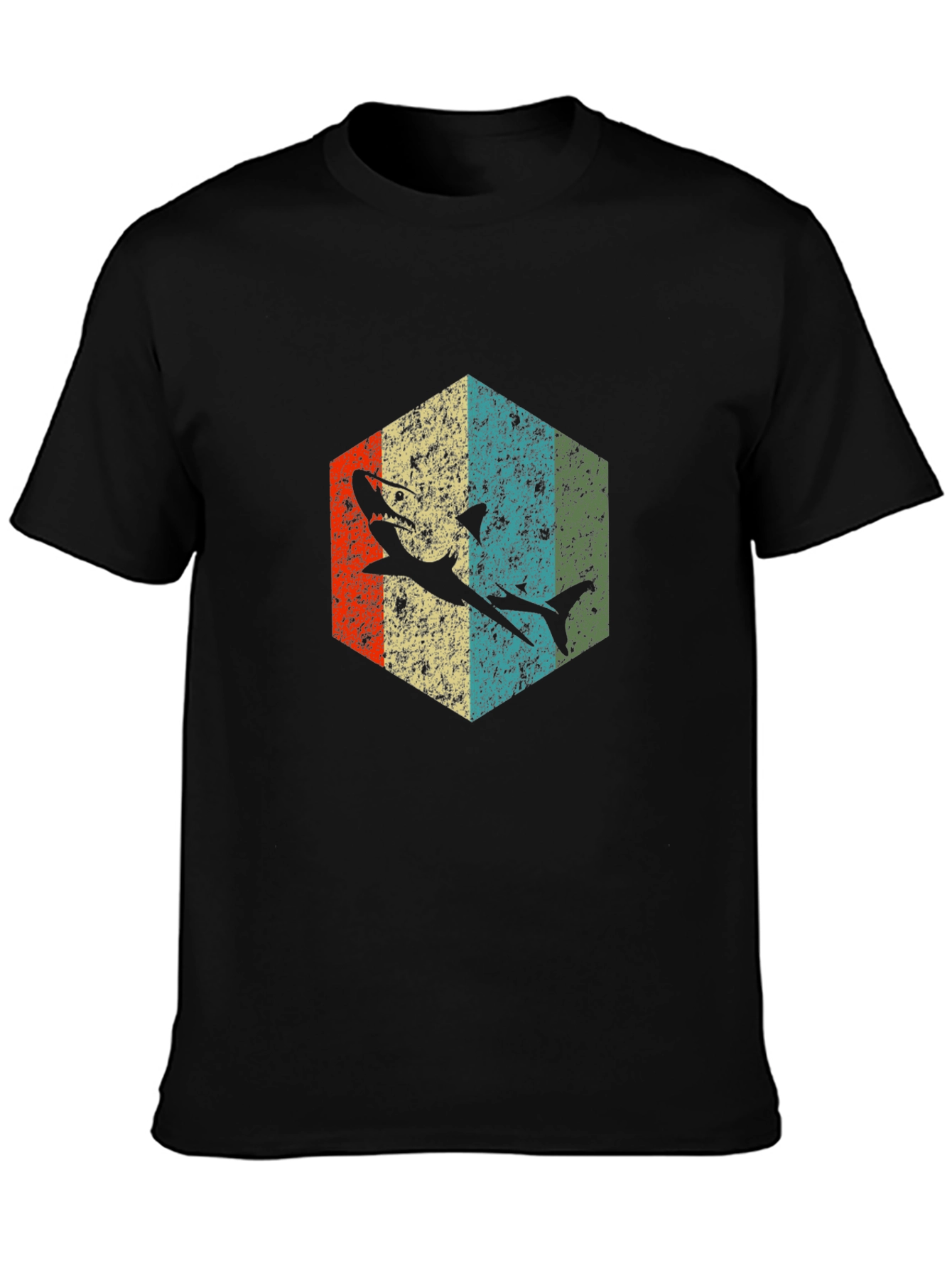 Retro Shark Graphic Tee - Black Cotton Blend
