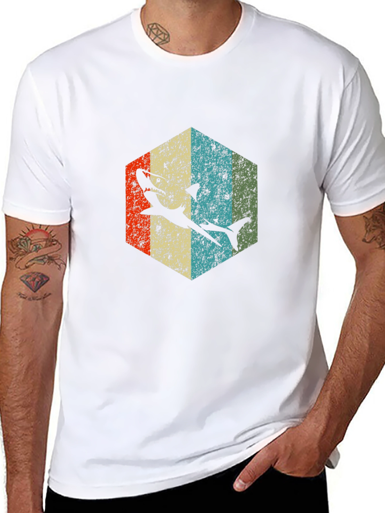 Retro Shark Graphic Tee - Black Cotton Blend