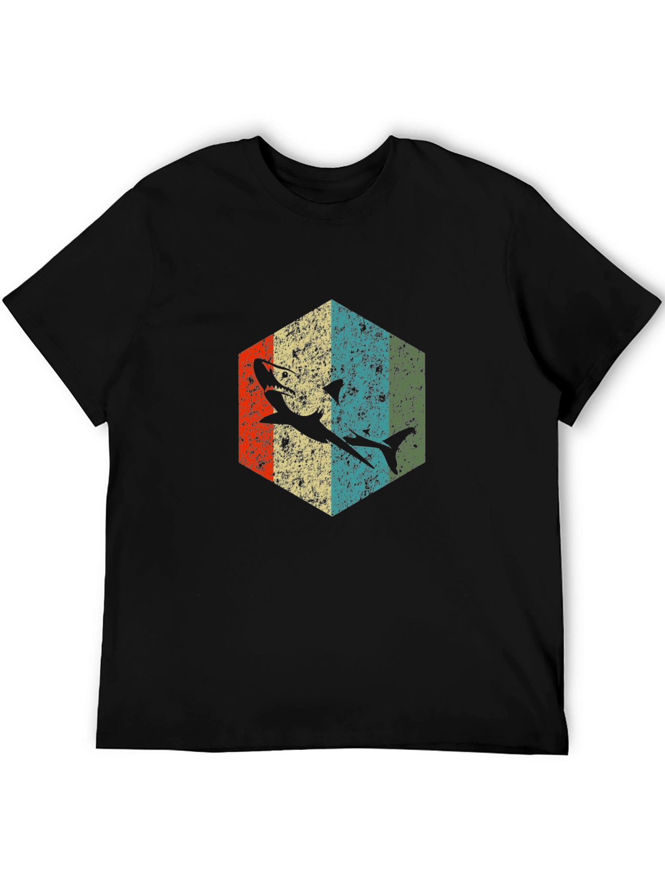 Retro Shark Graphic Tee - Black Cotton Blend