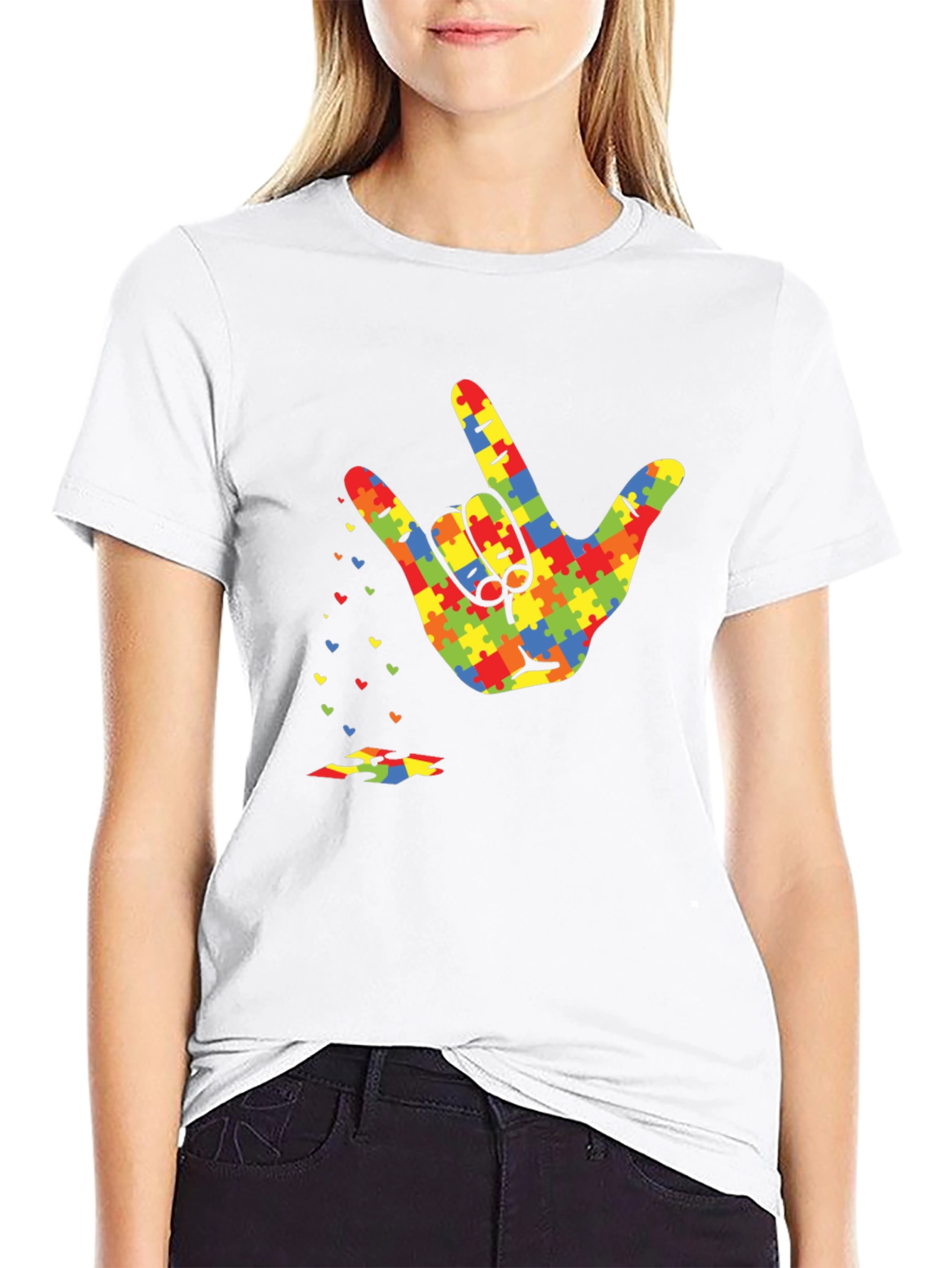 Autism Awareness Puzzle Hand Gesture T-Shirt