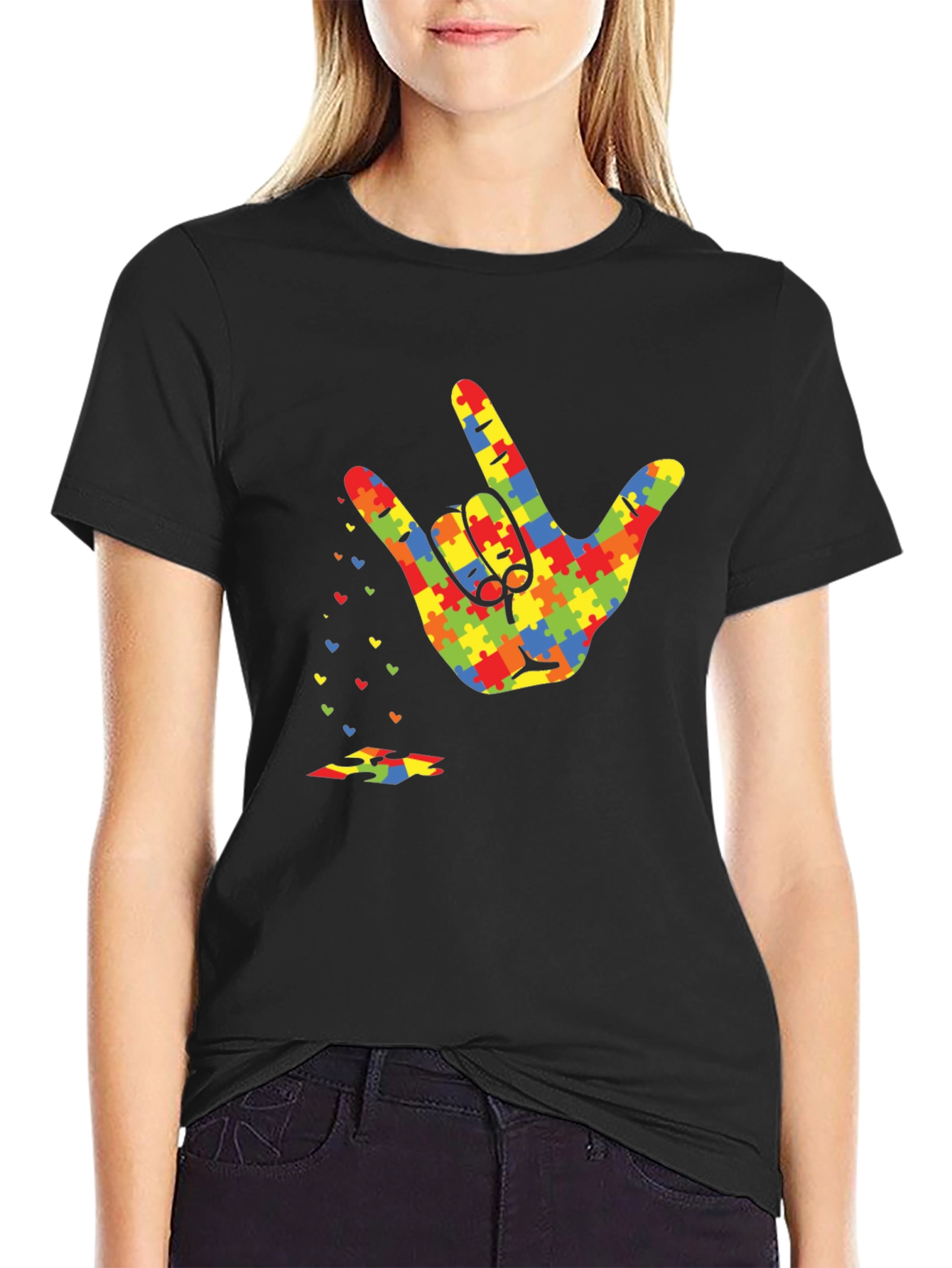 Autism Awareness Puzzle Hand Gesture T-Shirt