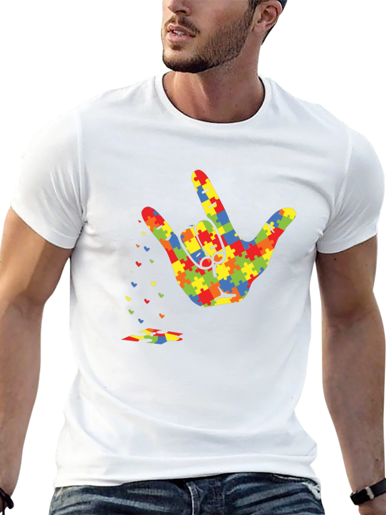 Autism Awareness Puzzle Hand Gesture T-Shirt