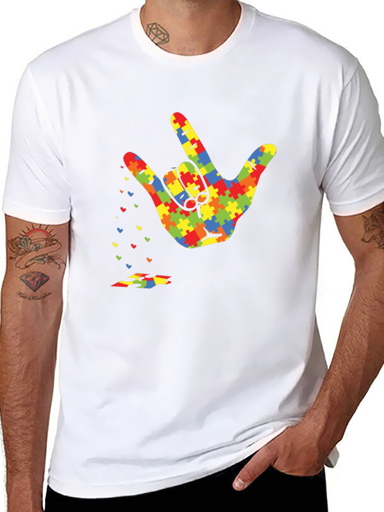 Autism Awareness Puzzle Hand Gesture T-Shirt