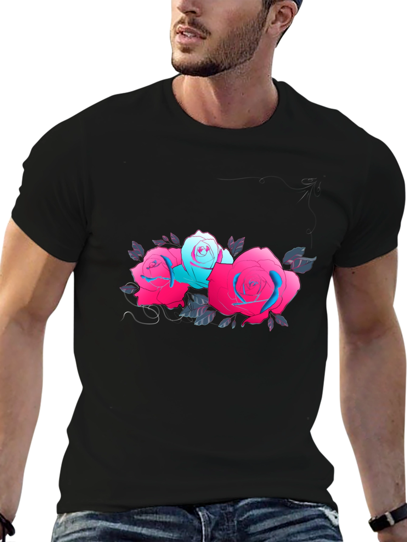 Floral Graphic Black T-Shirt - Roses