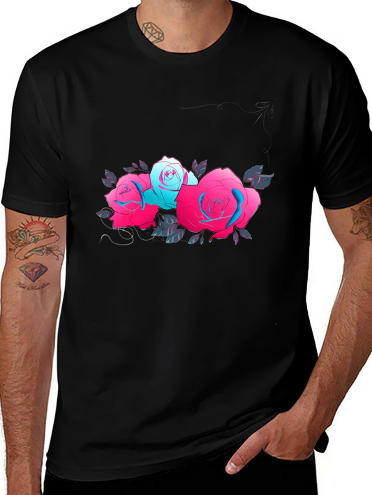 Floral Graphic Black T-Shirt - Roses