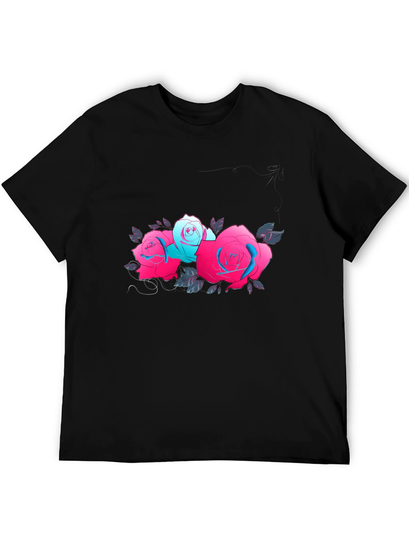 Floral Graphic Black T-Shirt - Roses