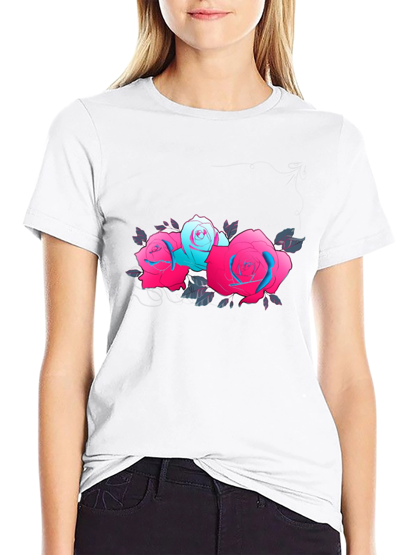 Floral Graphic Black T-Shirt - Roses
