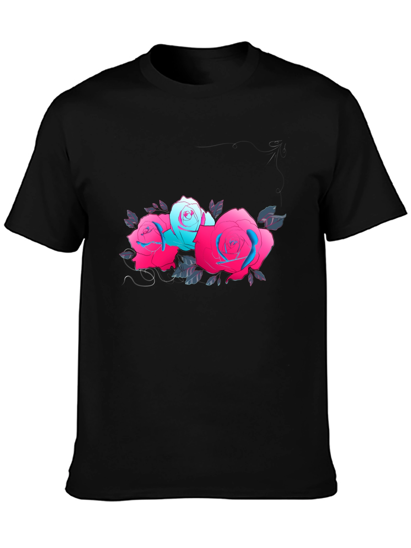 Floral Graphic Black T-Shirt - Roses