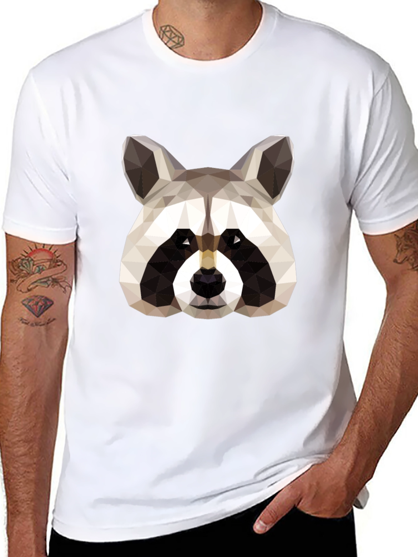 Geometric Raccoon Graphic Tee - Black