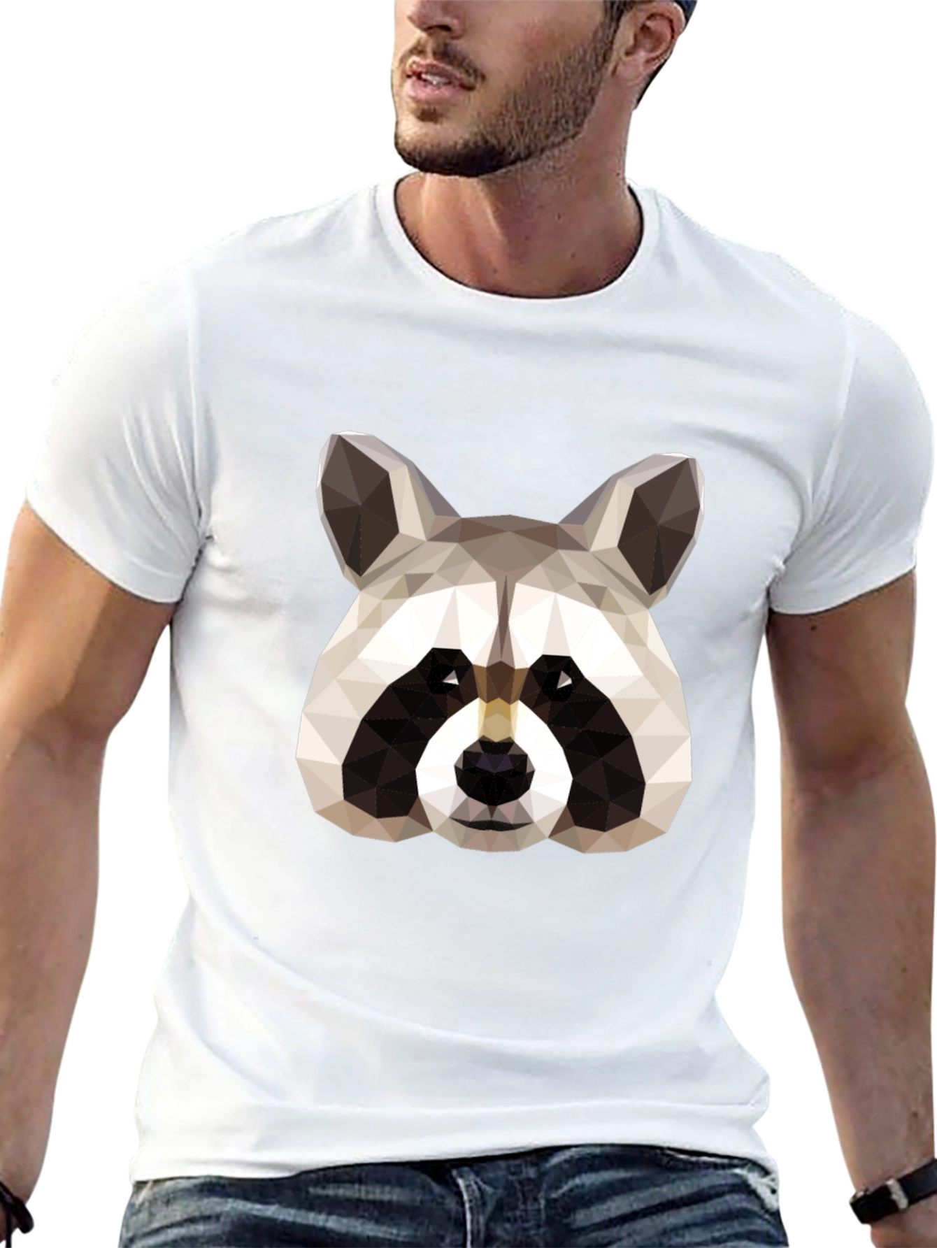 Geometric Raccoon Graphic Tee - Black