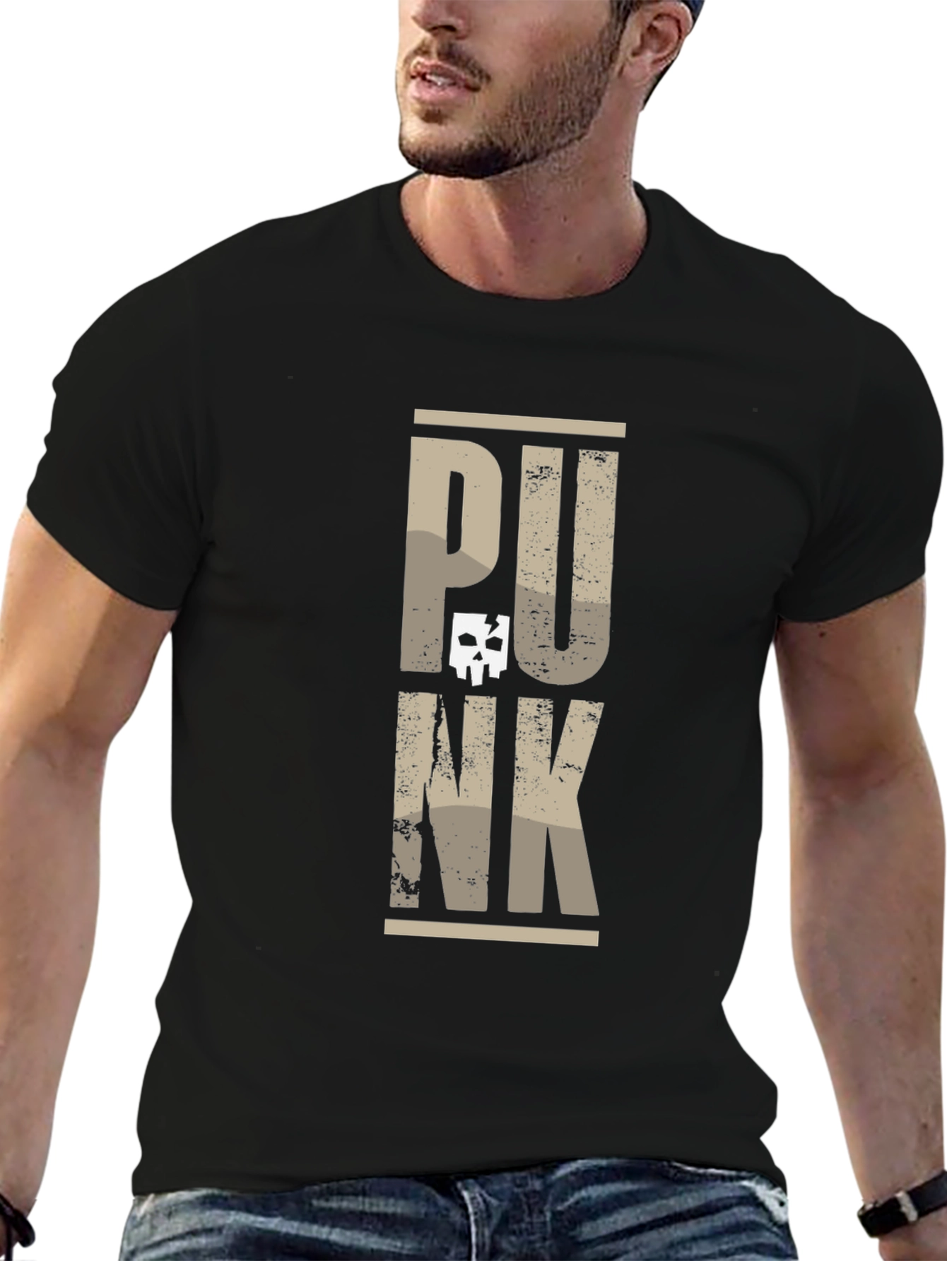 Punk Graphic Tee - Skull Accented Print