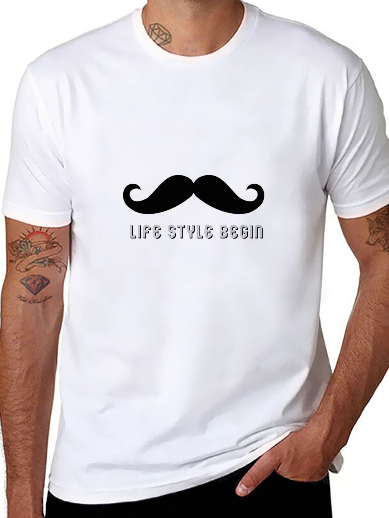 Mens Black Mustache Life Style T-Shirt