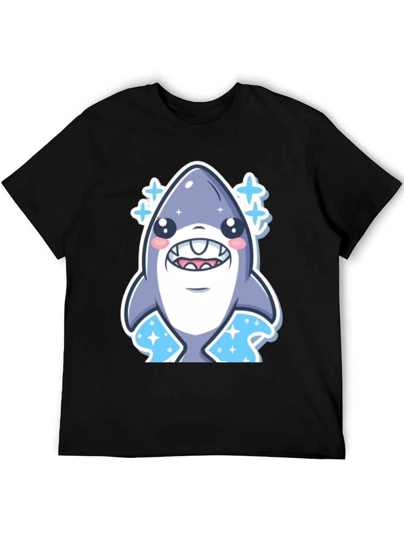 Cute Shark Graphic Tee - Black Cotton T-Shirt