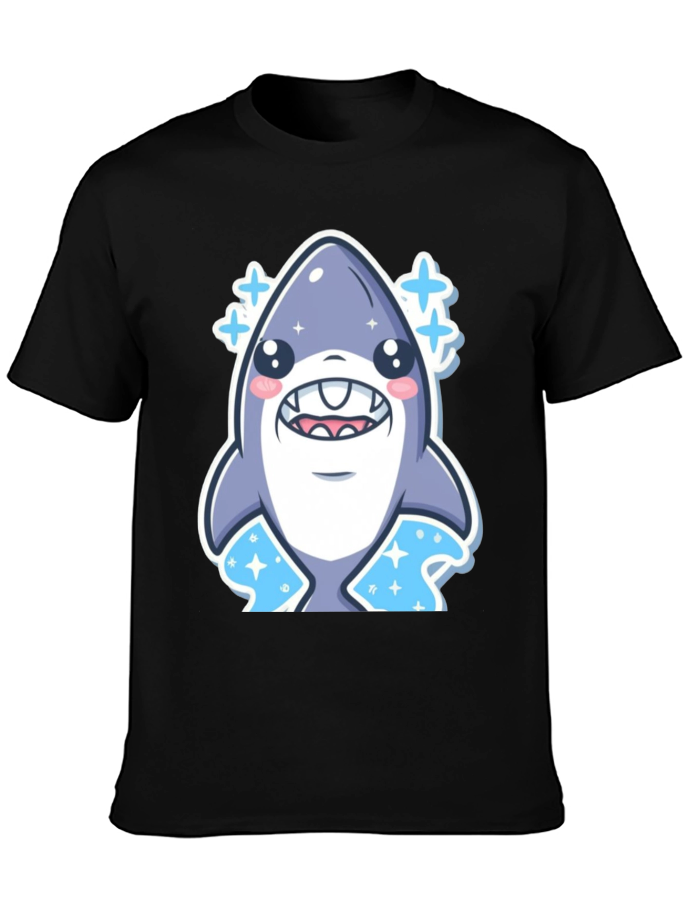 Cute Shark Graphic Tee - Black Cotton T-Shirt