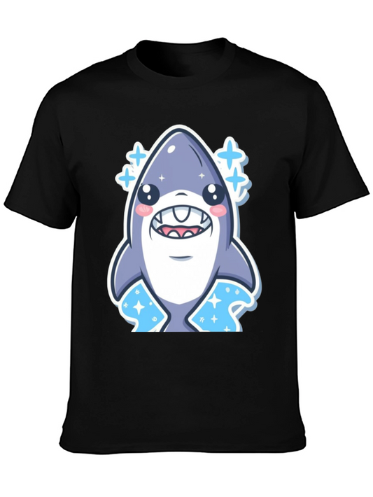 Cute Shark Graphic Tee - Black Cotton T-Shirt
