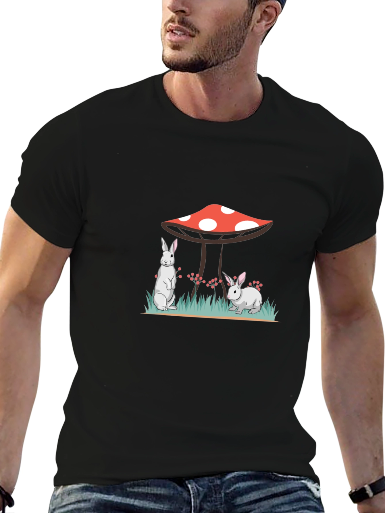Black Rabbit & Mushroom Graphic Tee