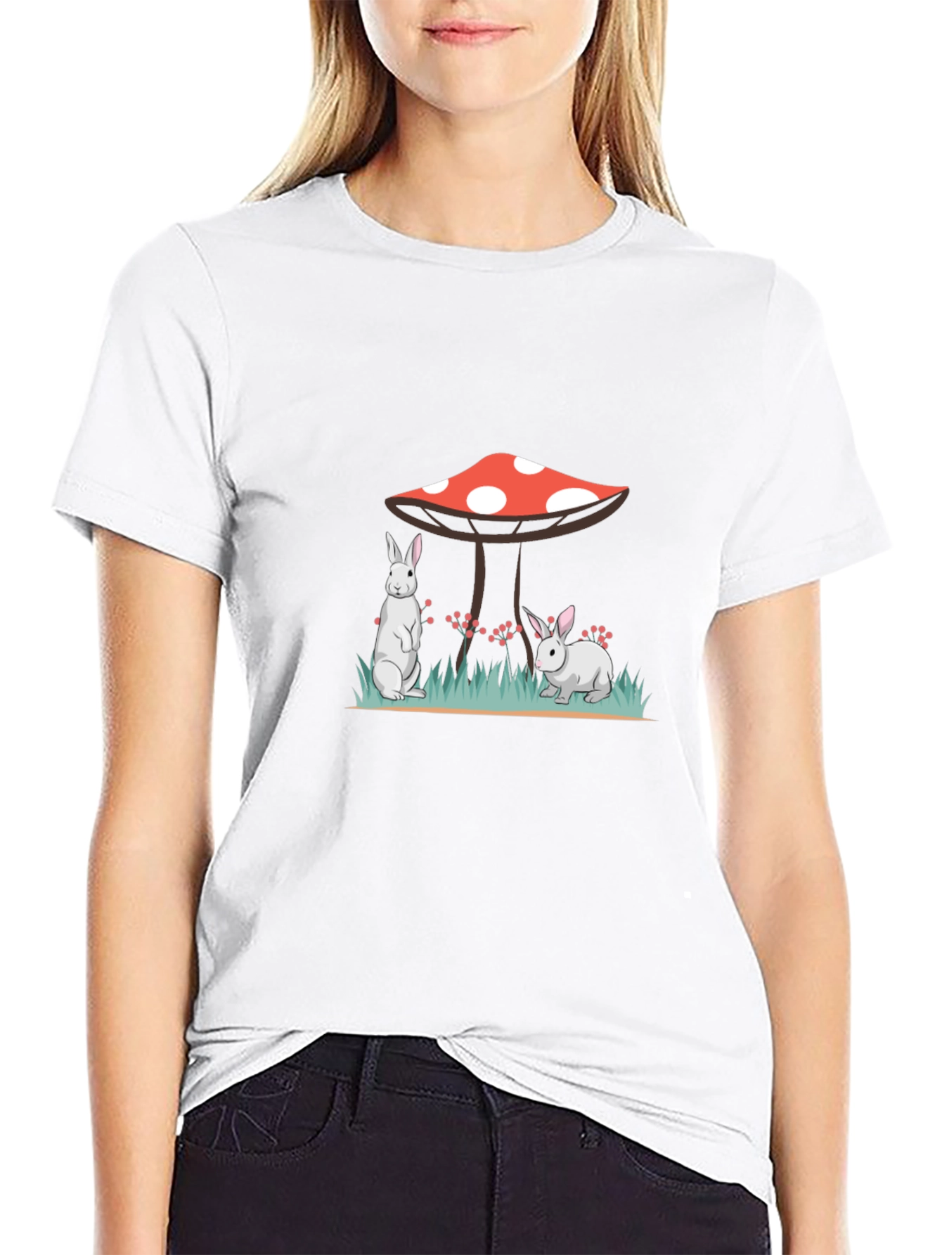 Black Rabbit & Mushroom Graphic Tee