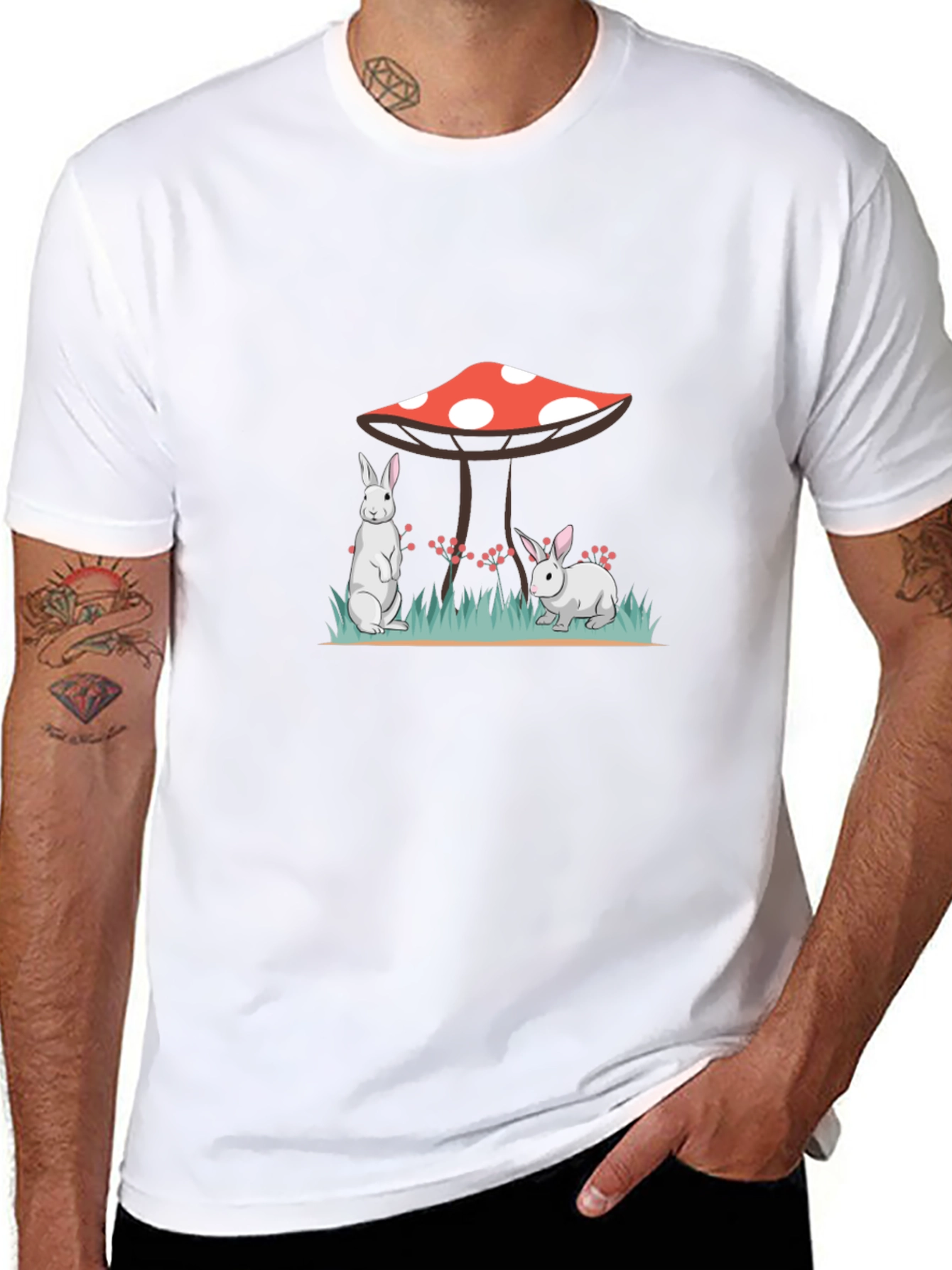 Black Rabbit & Mushroom Graphic Tee