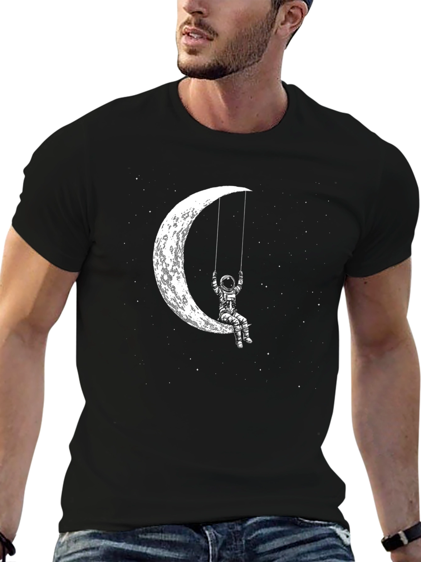Astronaut Moon Swing Graphic Tee - Black