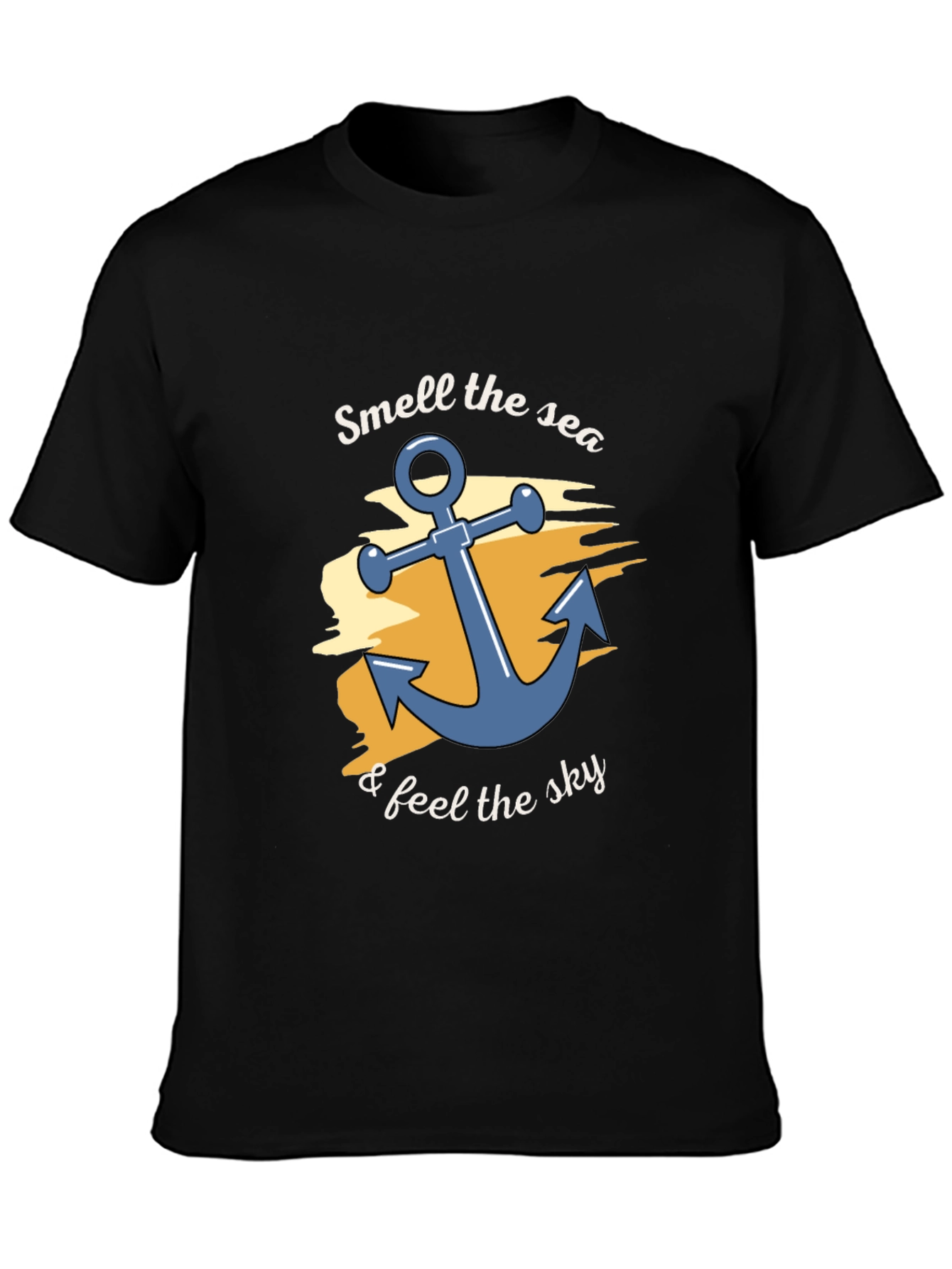Smell the Sea Black Cotton Graphic T-Shirt