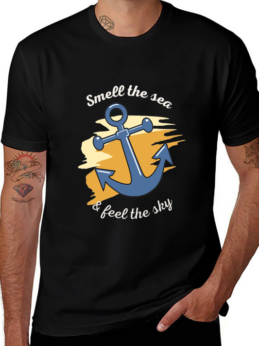 Smell the Sea Black Cotton Graphic T-Shirt
