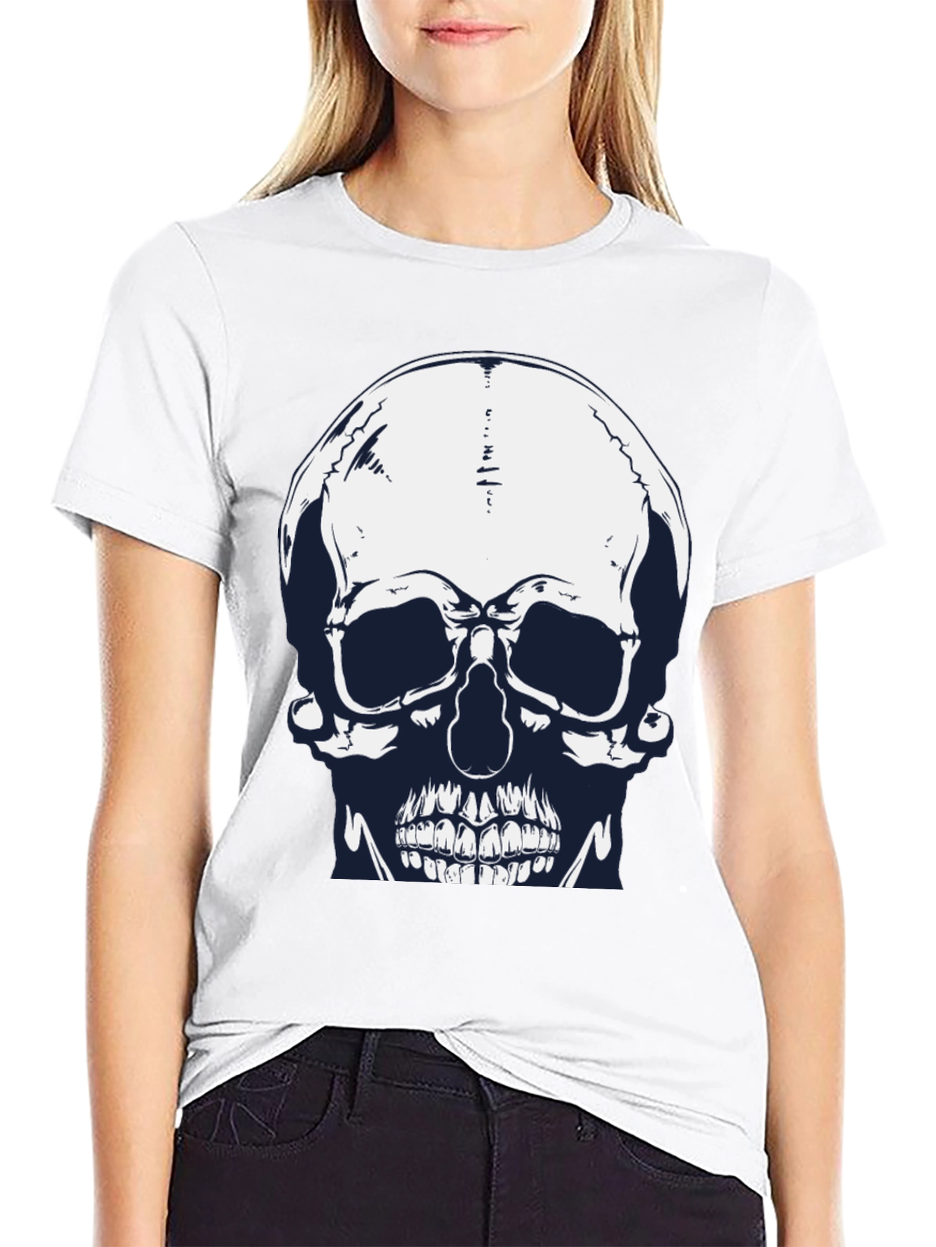Skull Graphic Print Black Tee for Men