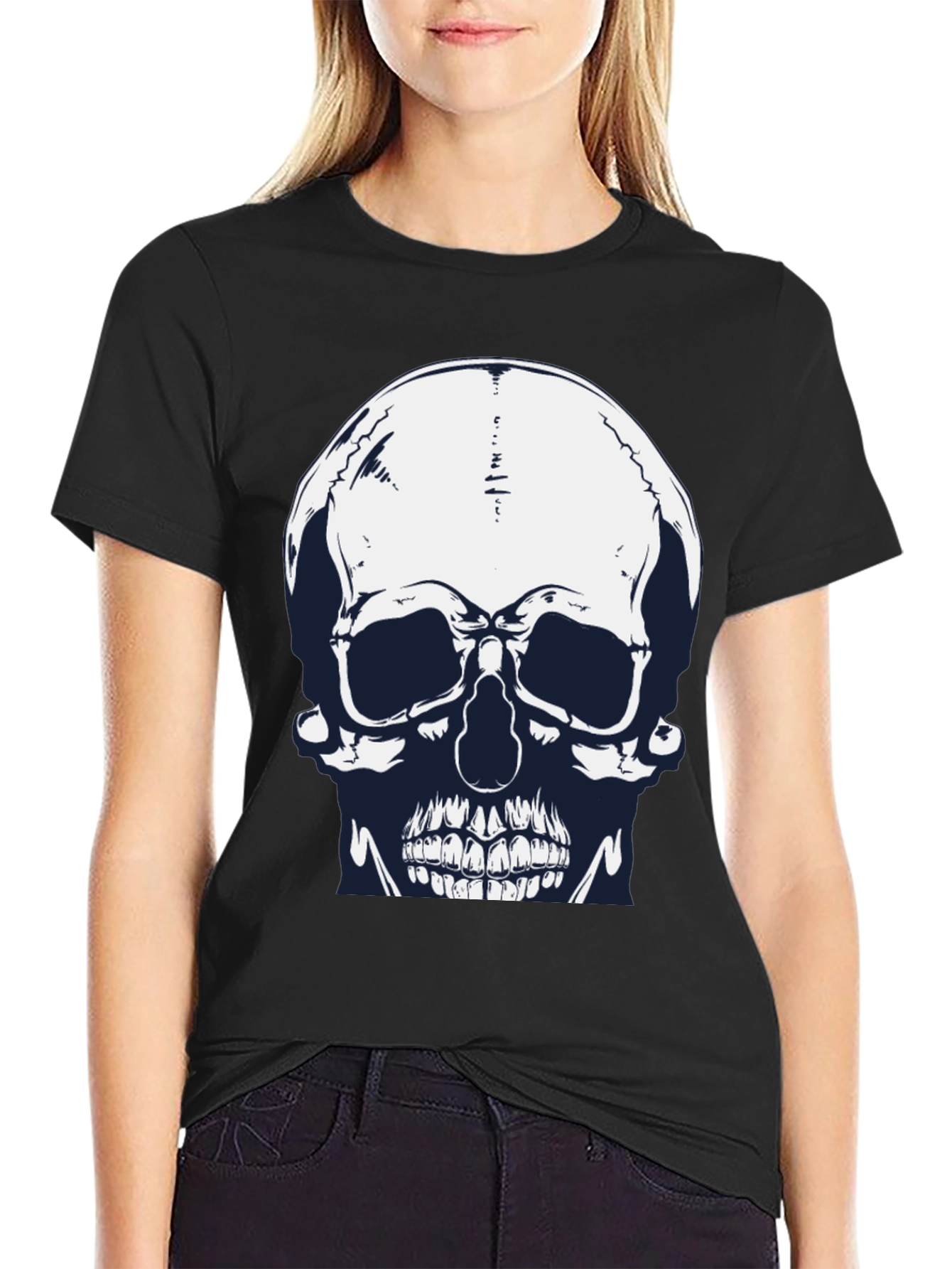Skull Graphic Print Black Tee for Men