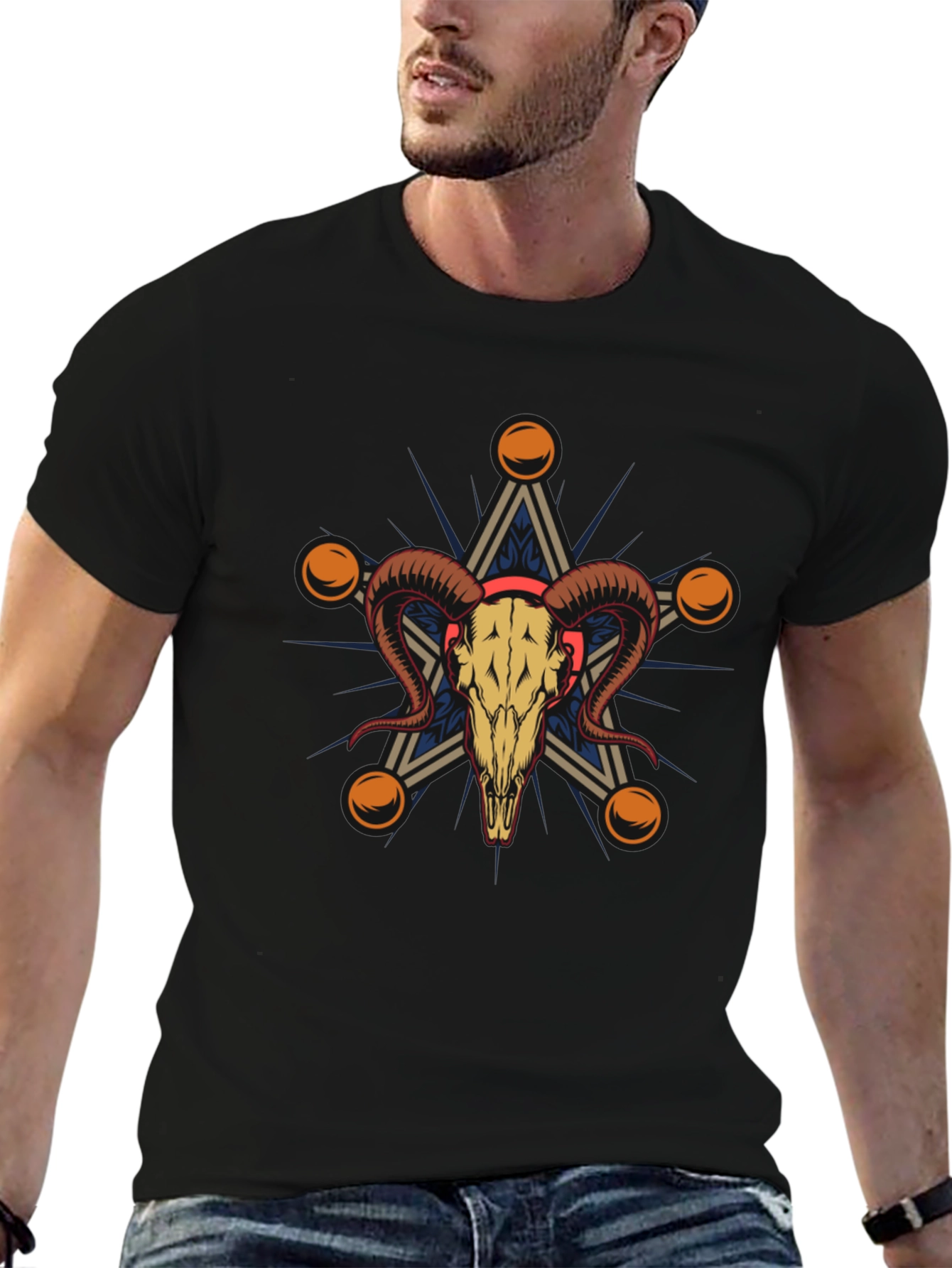 Ram Skull Star Graphic Tee - Unisex Black T-Shirt