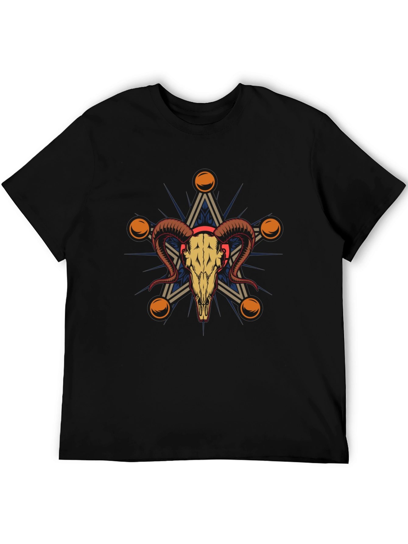 Ram Skull Star Graphic Tee - Unisex Black T-Shirt