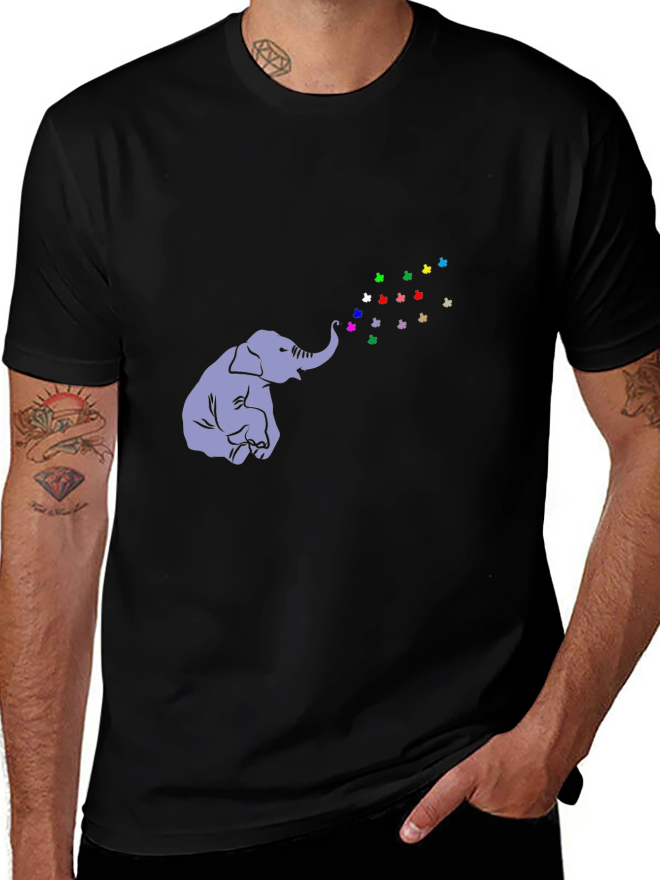Elephant Butterfly T-Shirt - Black Cotton Tee
