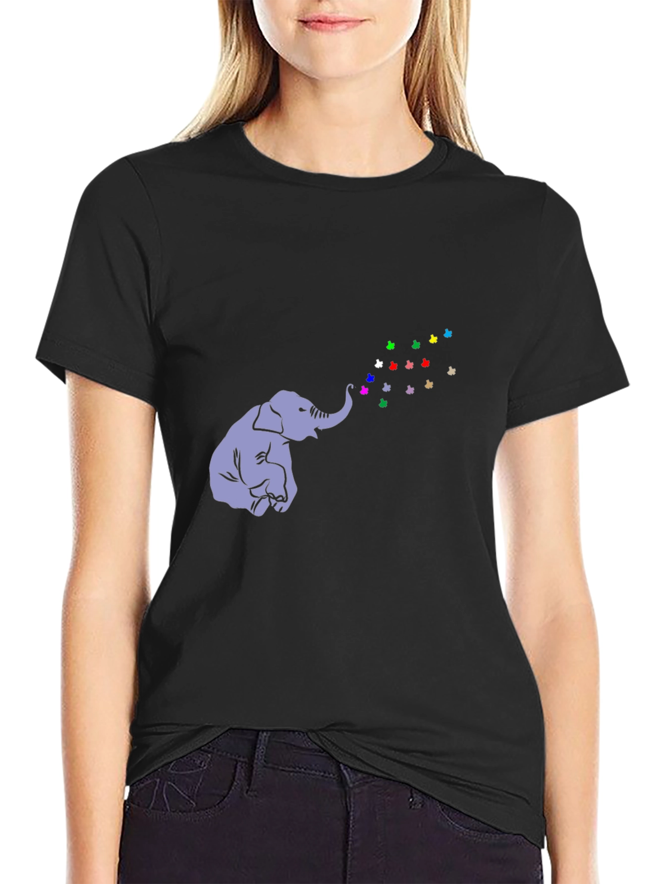 Elephant Butterfly T-Shirt - Black Cotton Tee