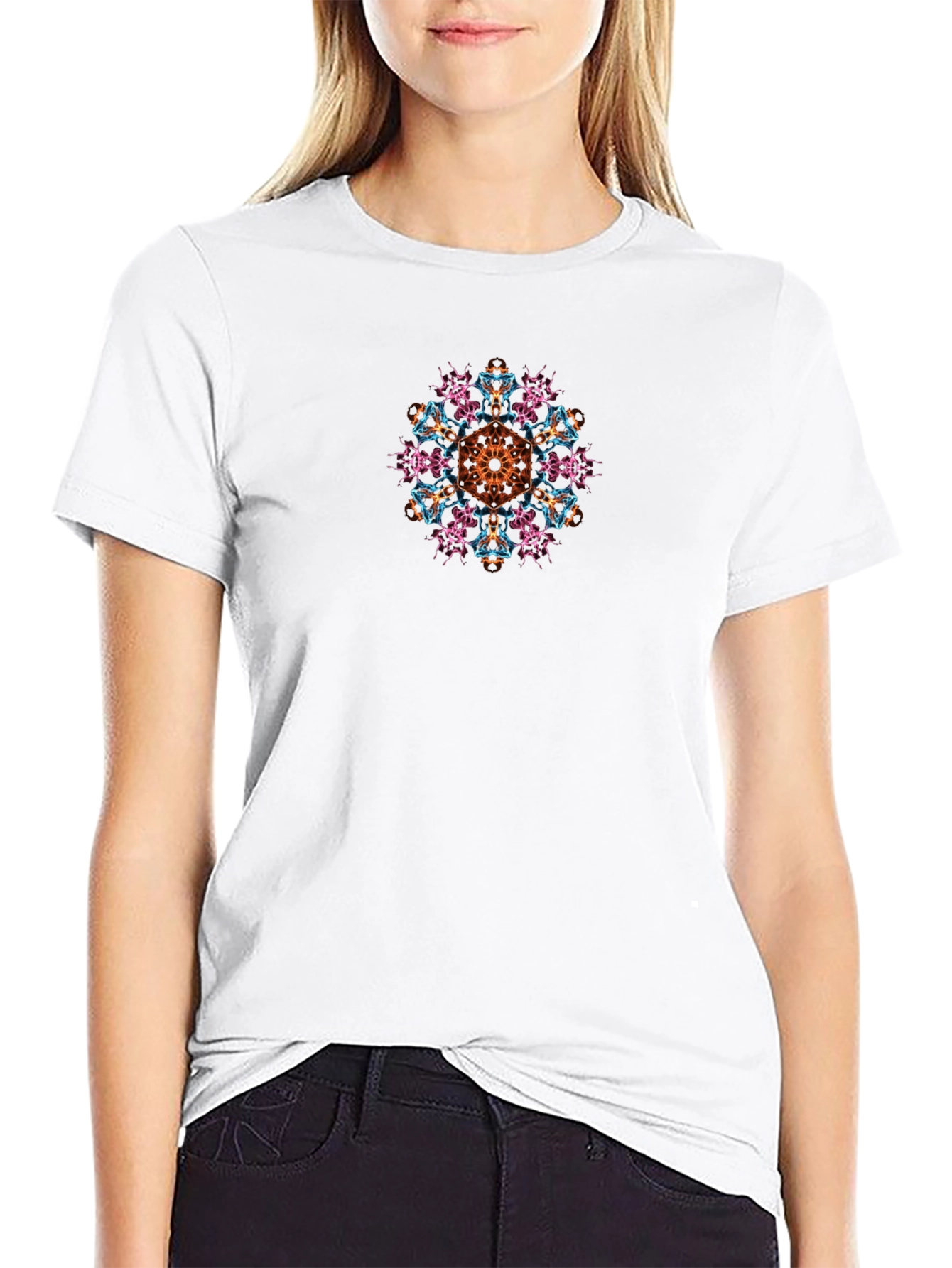 Geometric Mandala Graphic Tee - Black