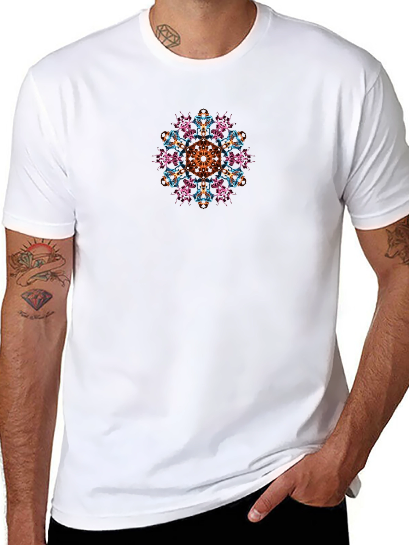 Geometric Mandala Graphic Tee - Black