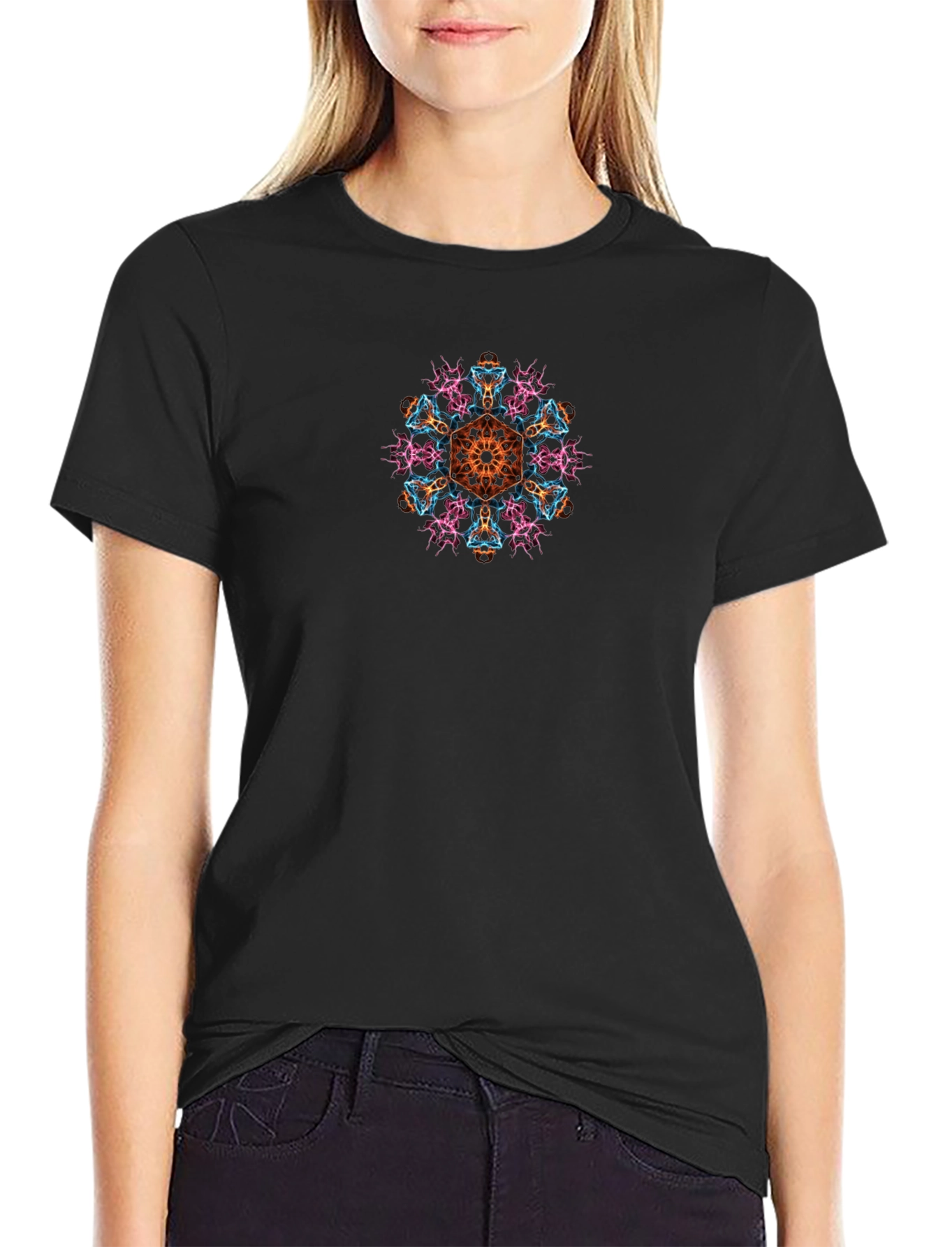 Geometric Mandala Graphic Tee - Black