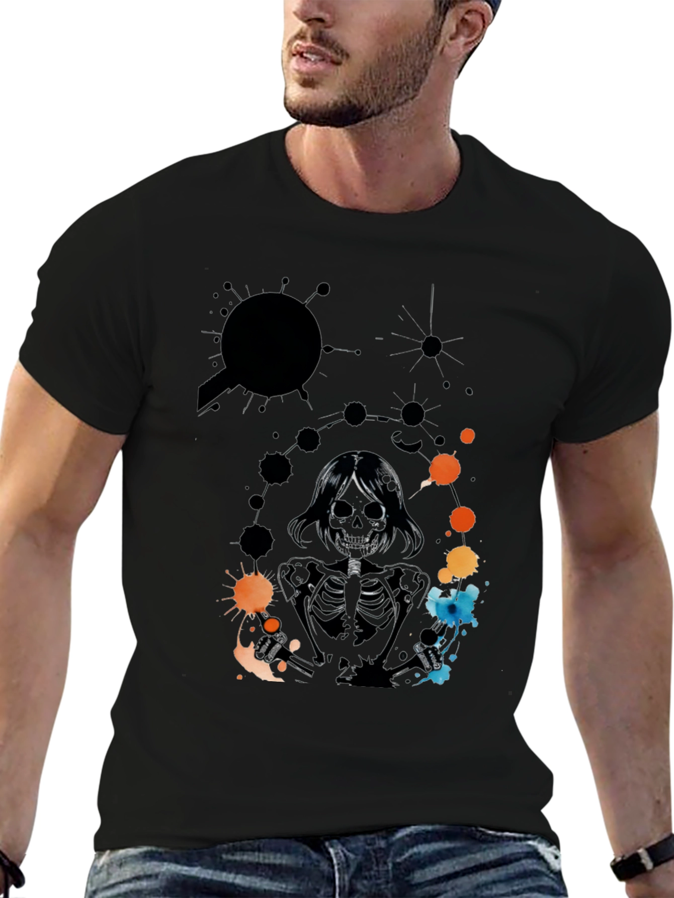 Skeleton Print Black T-Shirt