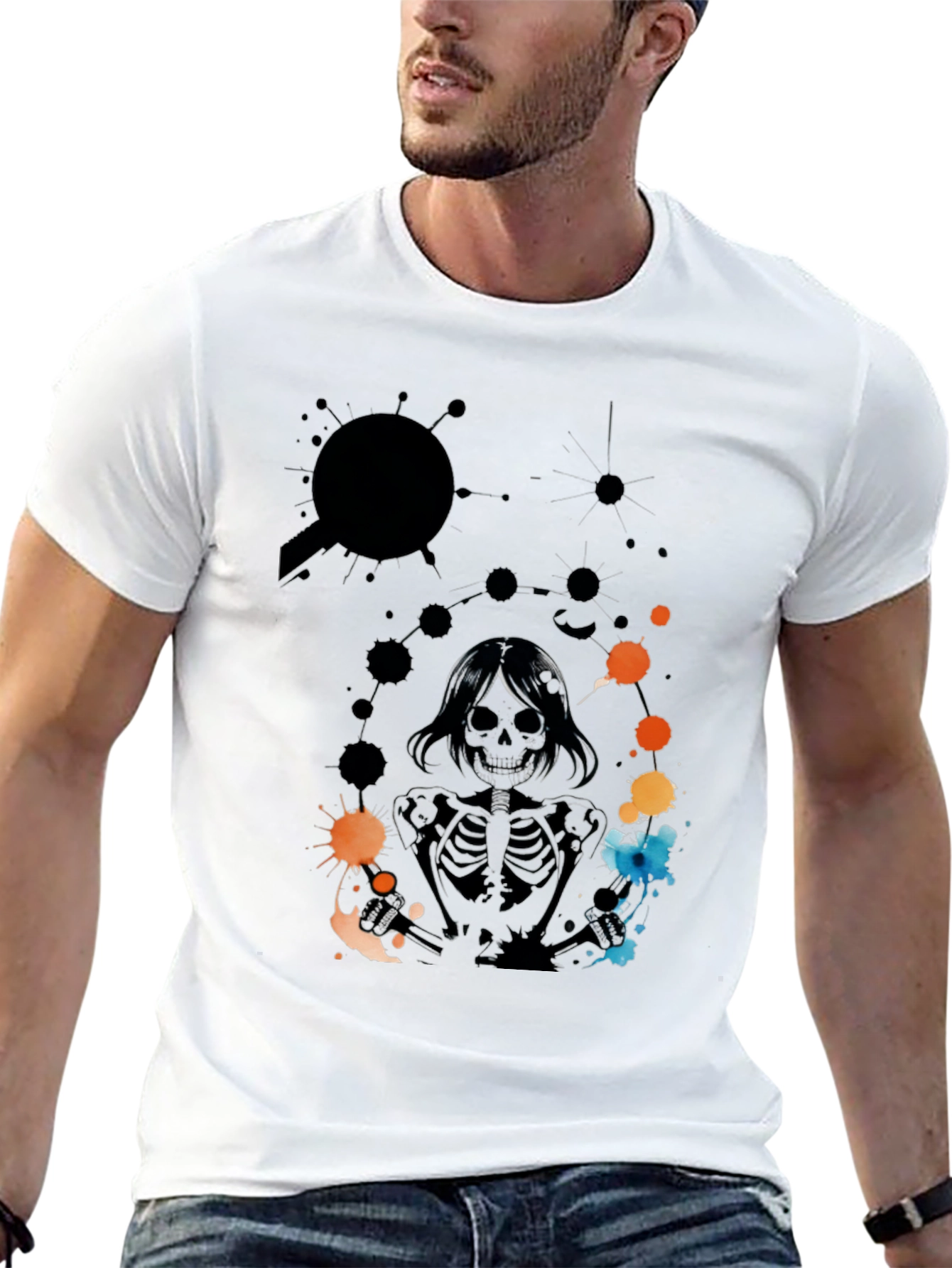 Skeleton Print Black T-Shirt