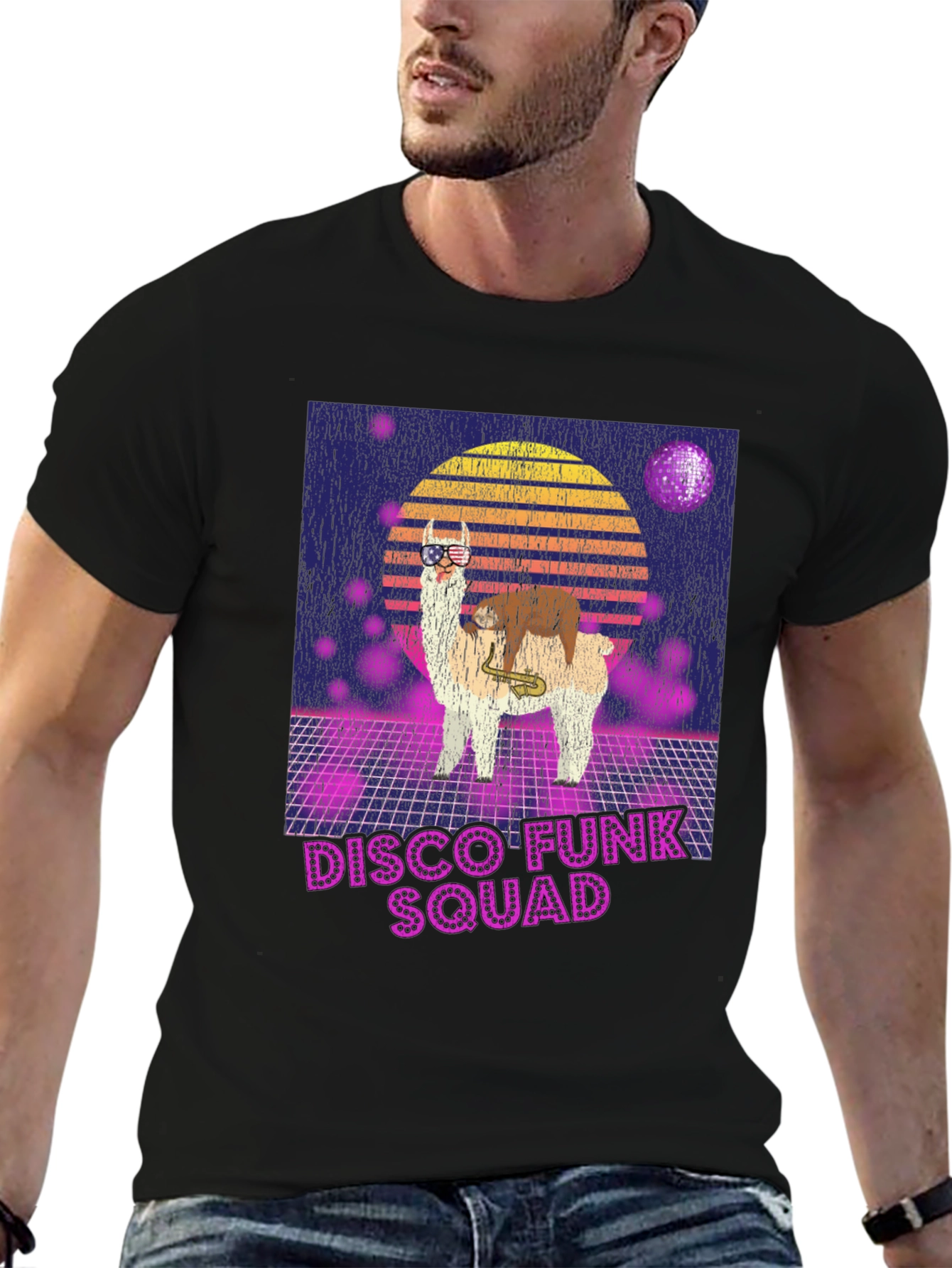 Disco Funk Squad T-Shirt - Retro Llama Design