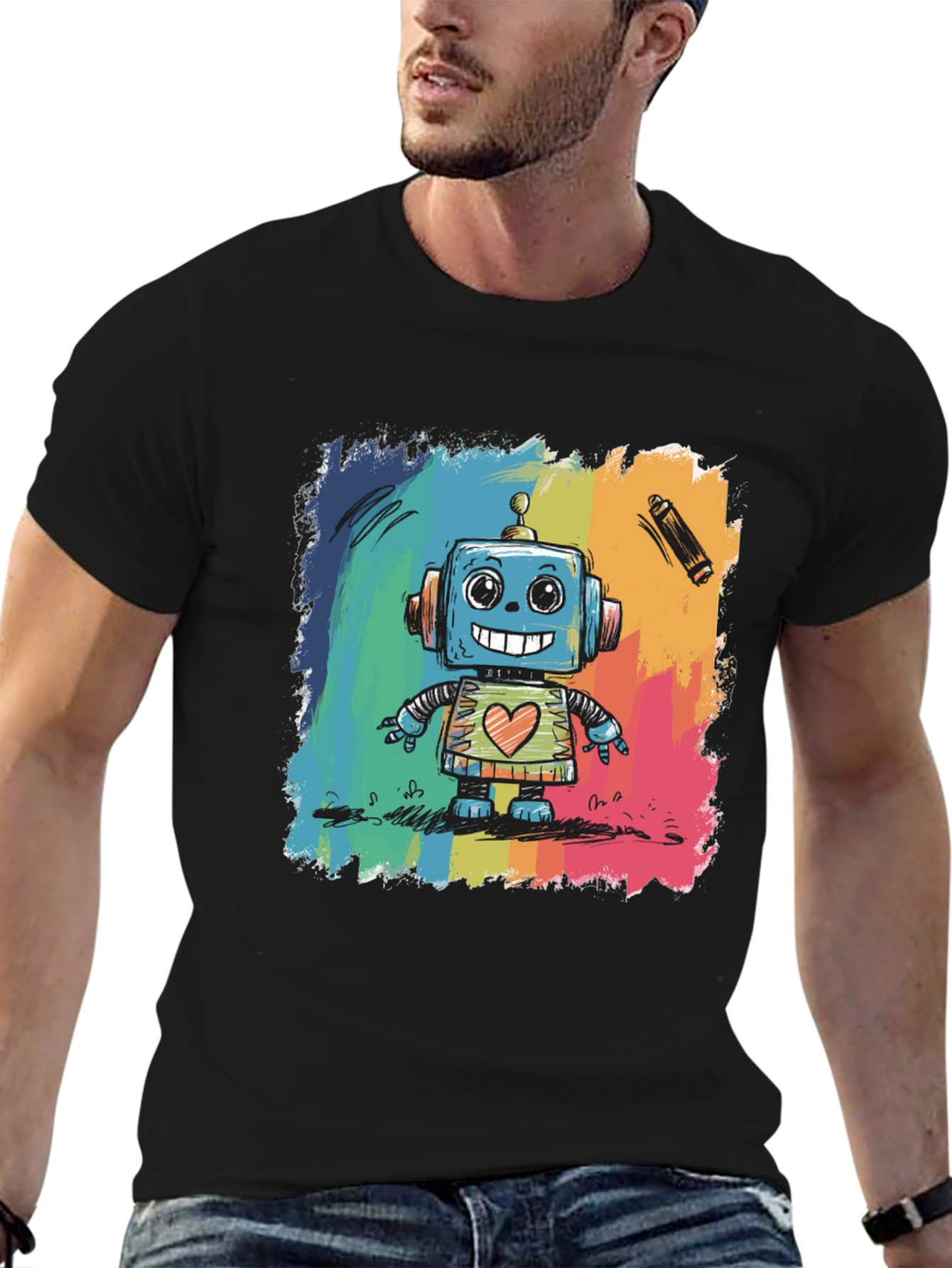 Rainbow Robot Graphic Tee - Funky & Unique!
