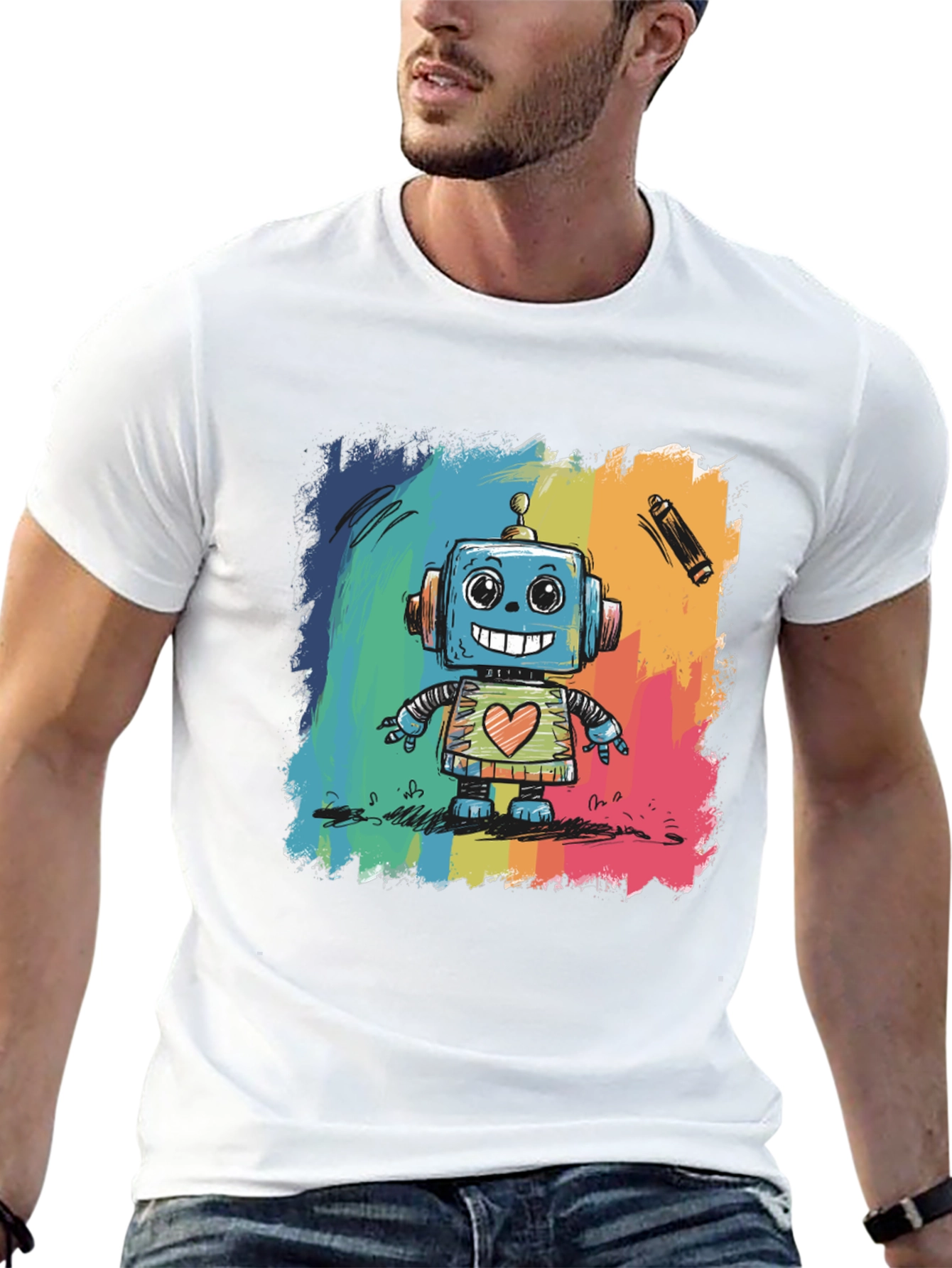 Rainbow Robot Graphic Tee - Funky & Unique!