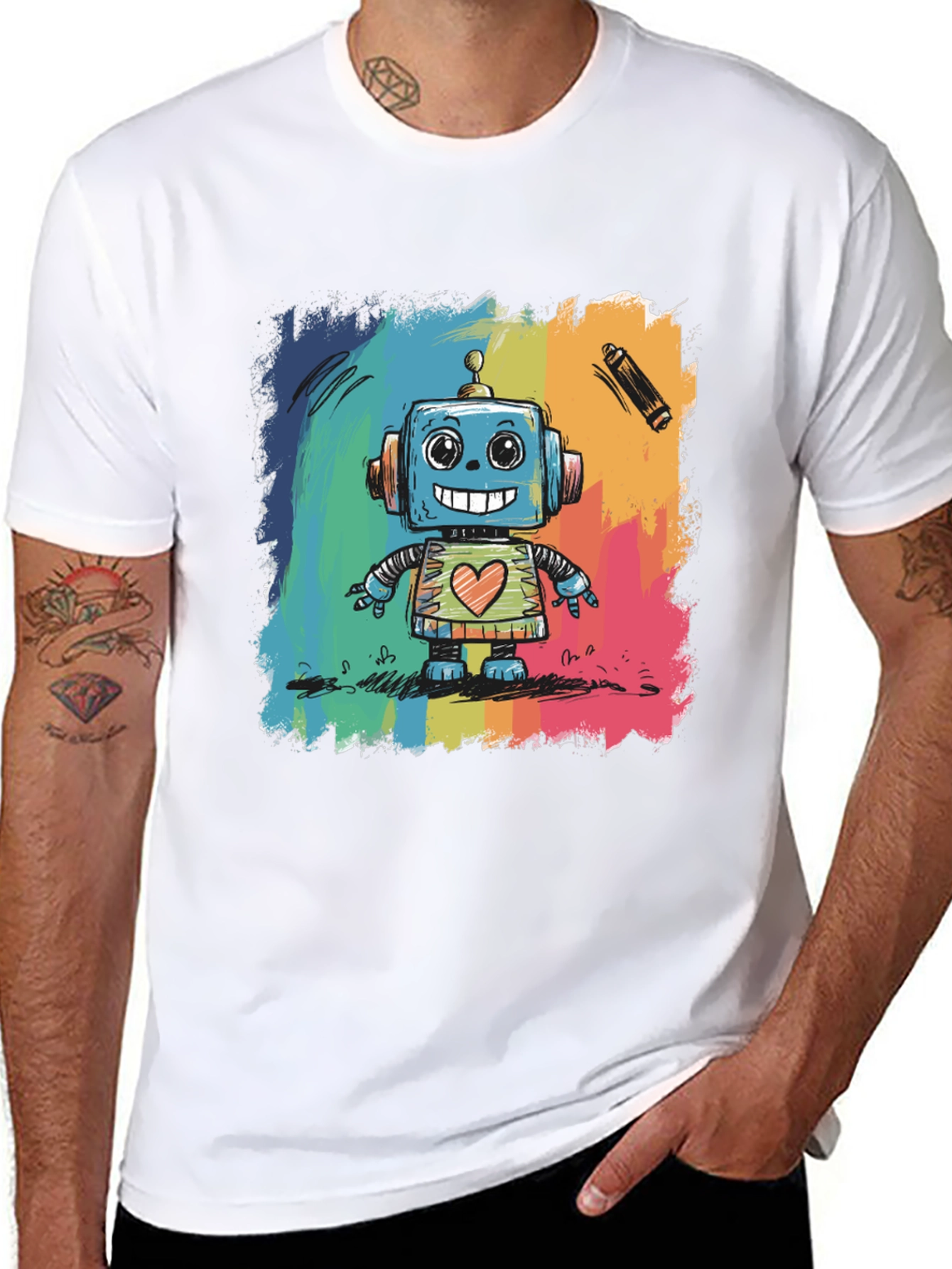 Rainbow Robot Graphic Tee - Funky & Unique!