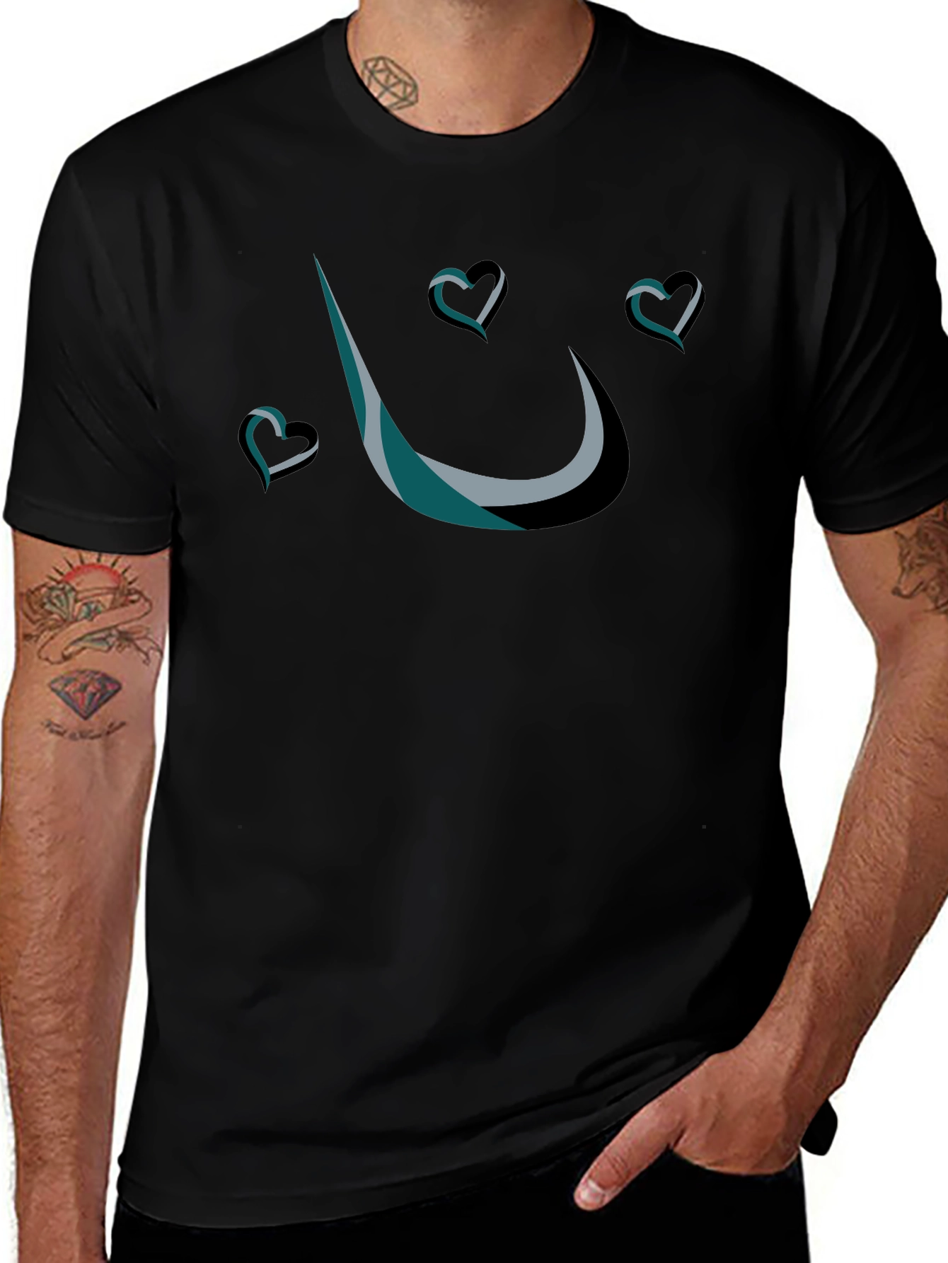 Stylish Black T-Shirt with Heart Design