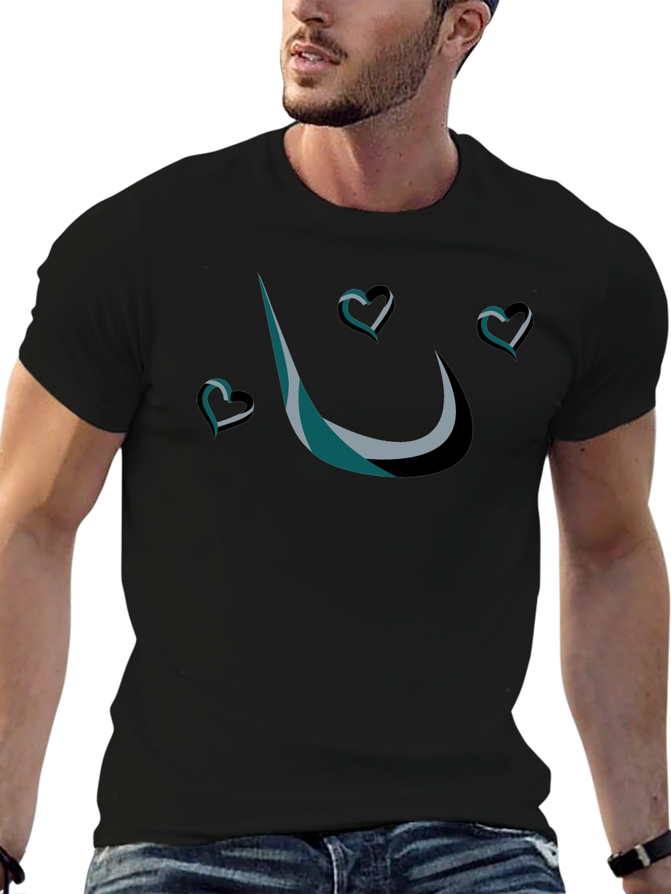 Stylish Black T-Shirt with Heart Design